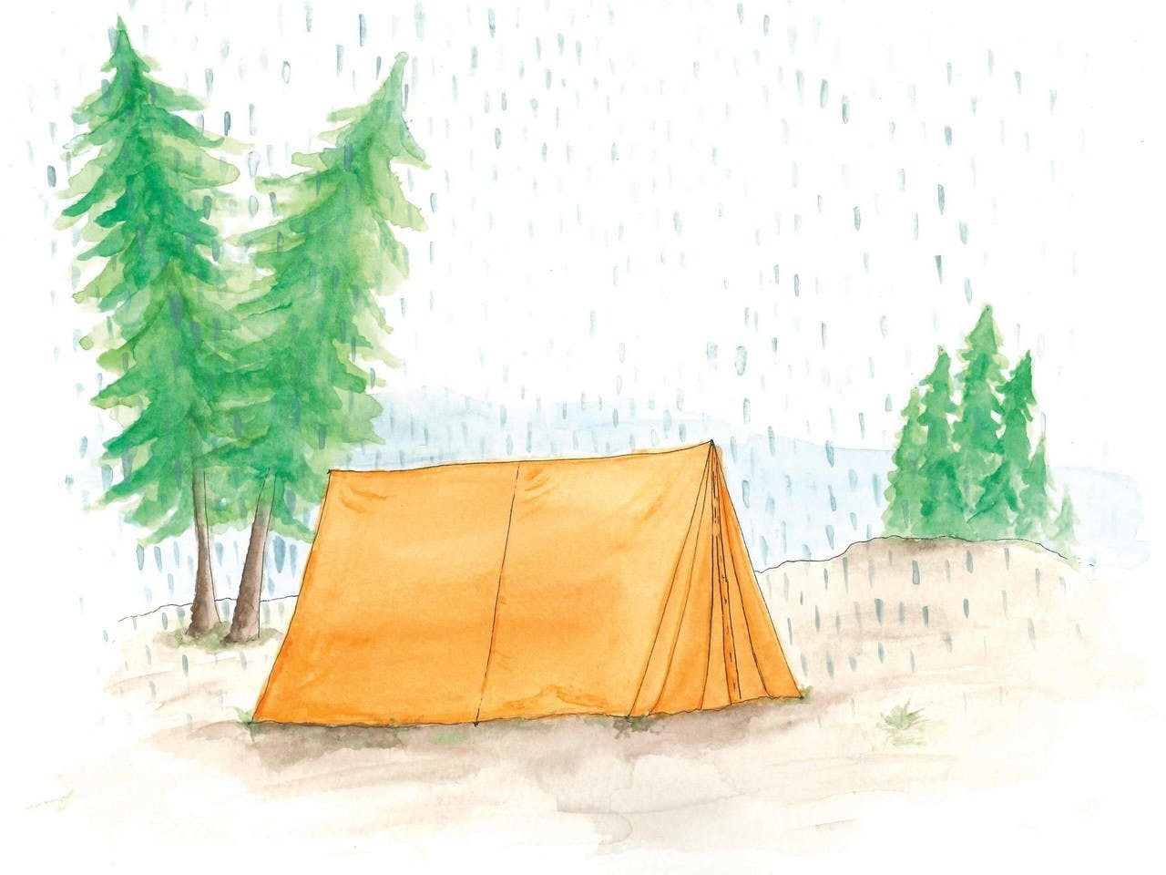 A tent under the mountain rain