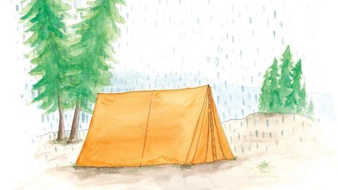 A tent under the mountain rain