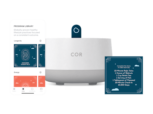 Overview image of the COR app, console, and cards