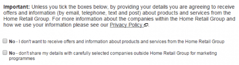 argos imporatant tick boxes