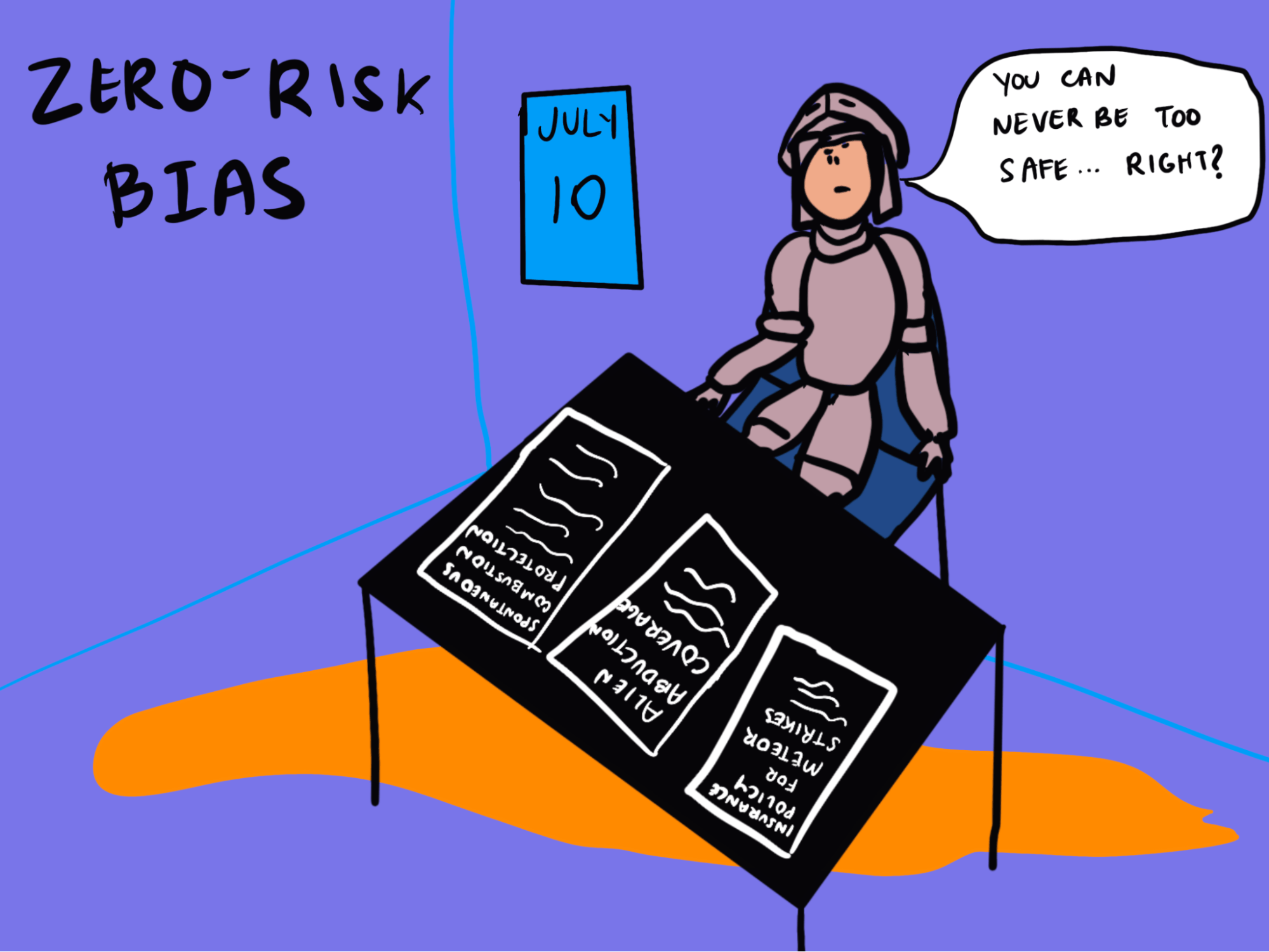 zero risk bias doodle of man in medieval armor