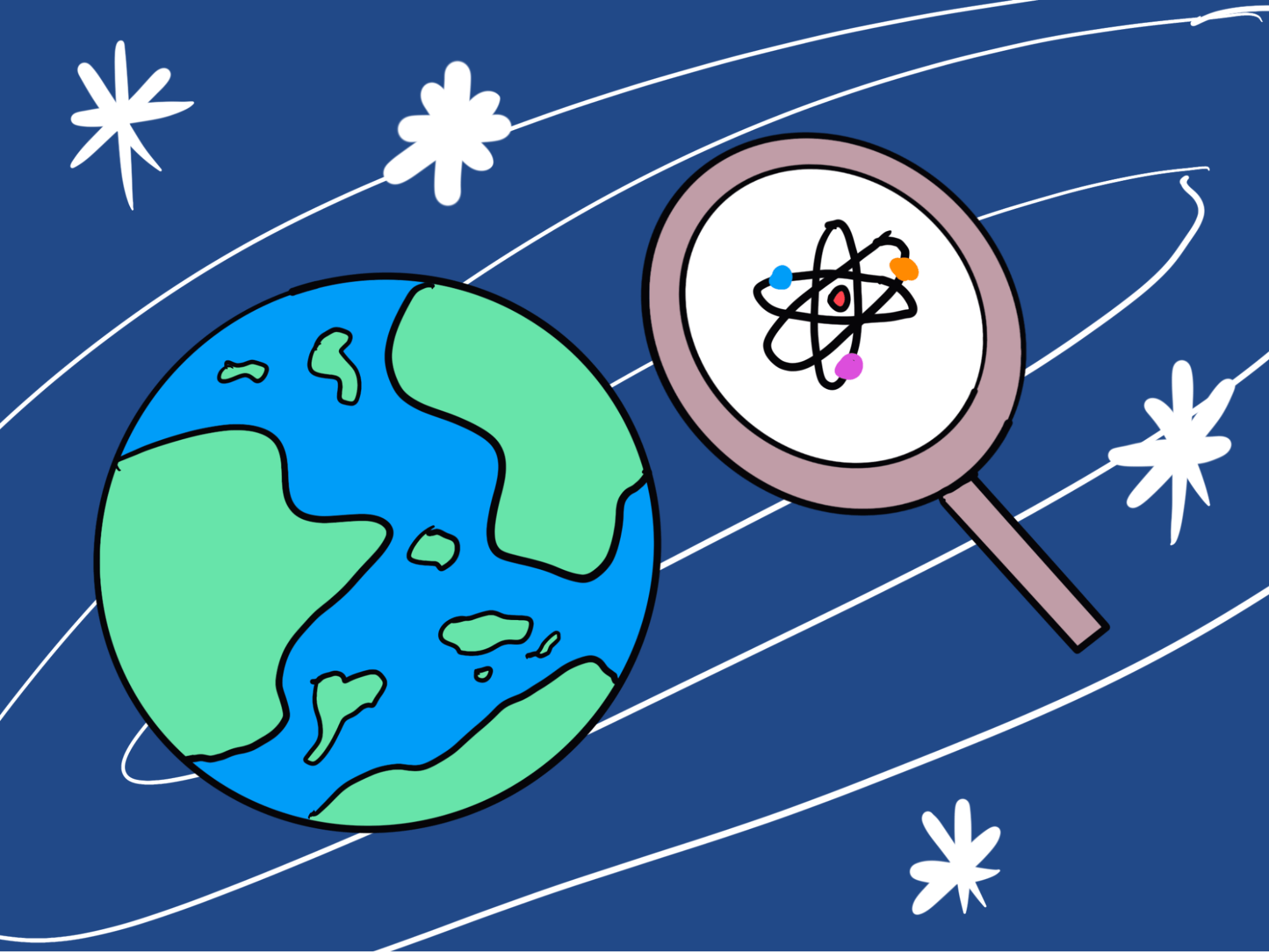 A drawing of the earth floating in space
