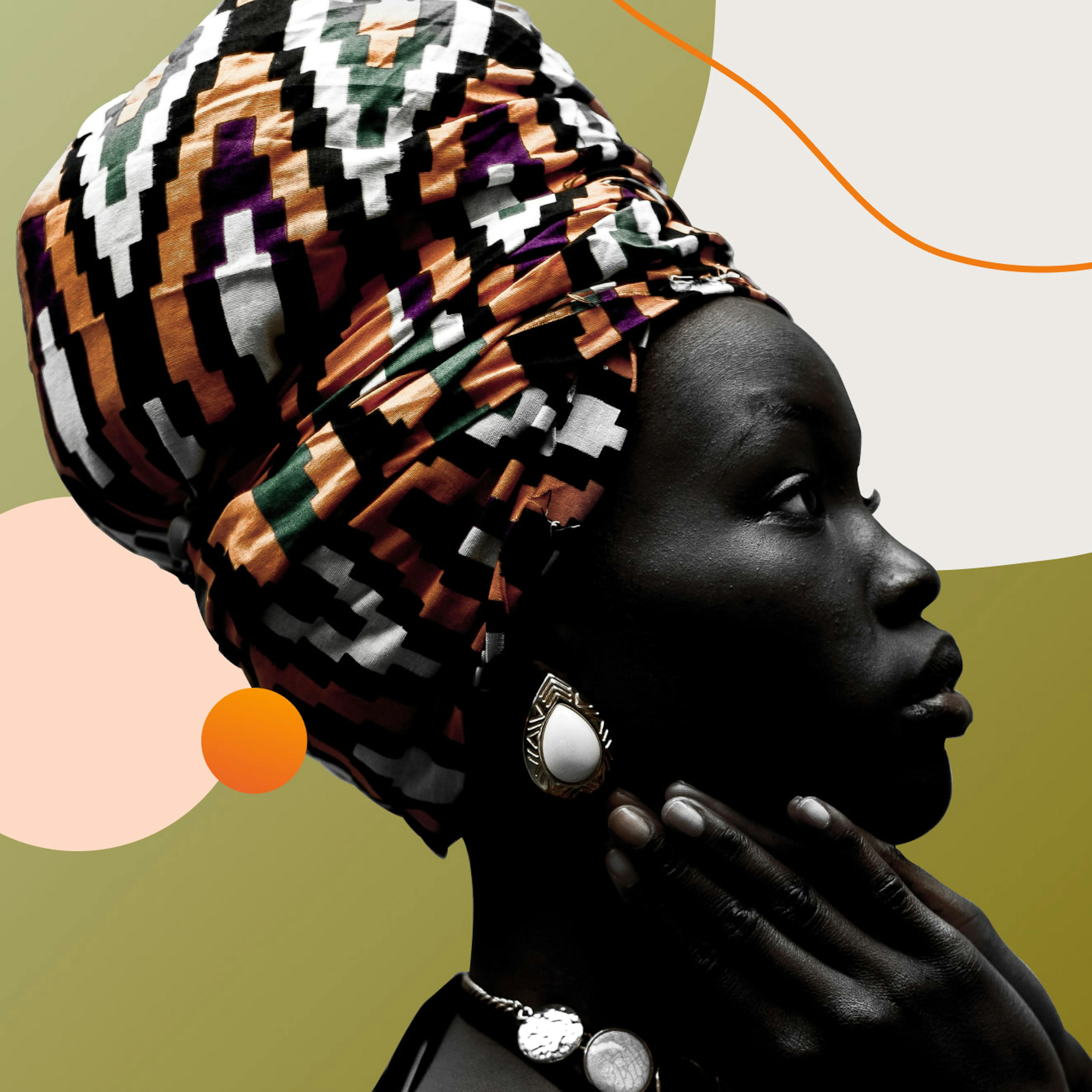 An African woman in a head wrap.
