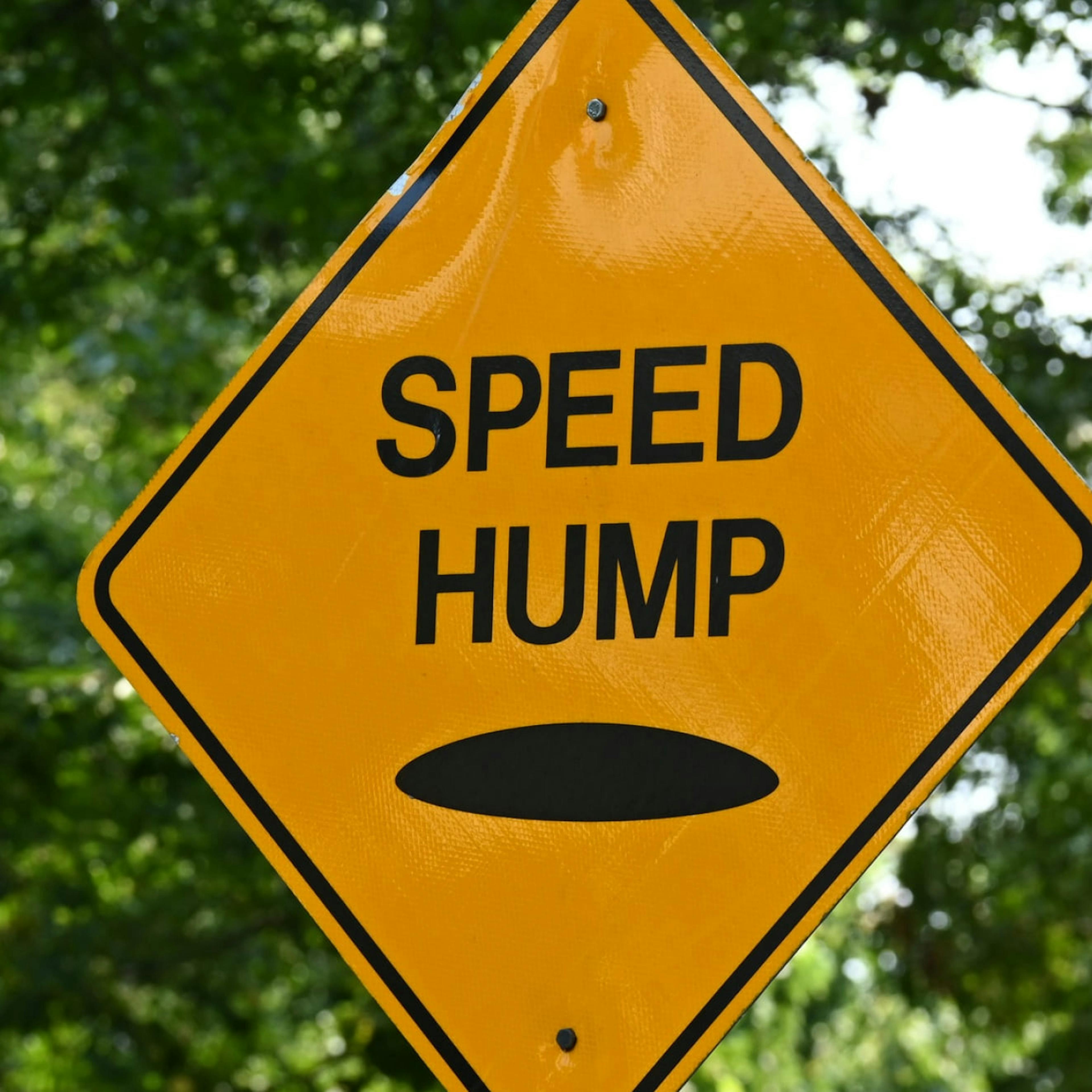 A sign reading "speed hump"
