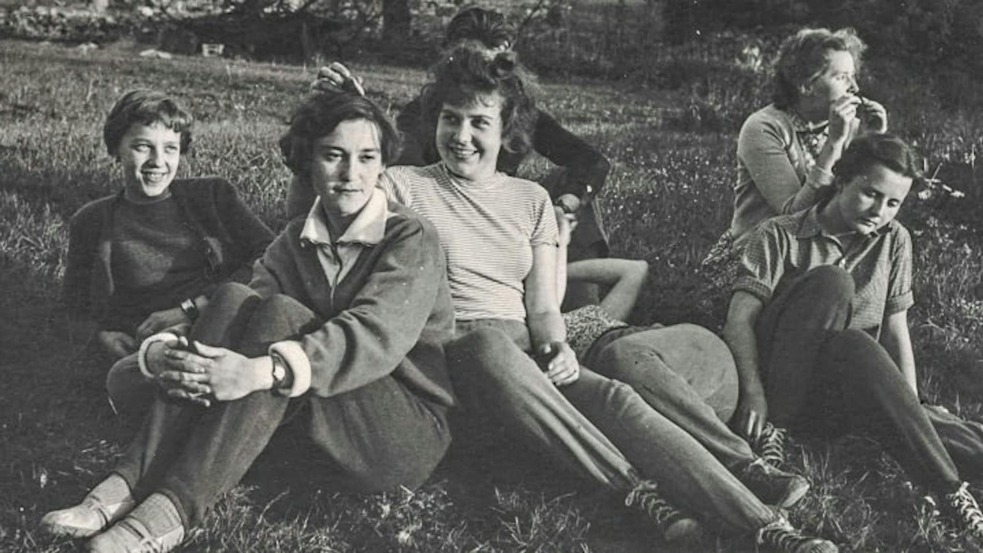 Young women having fun at finishing school in the 1960s.