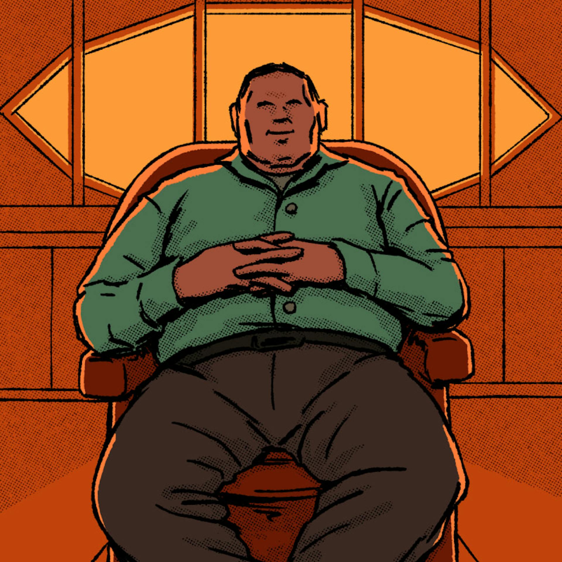 An illustration of a man moments before he starts tripping acid.