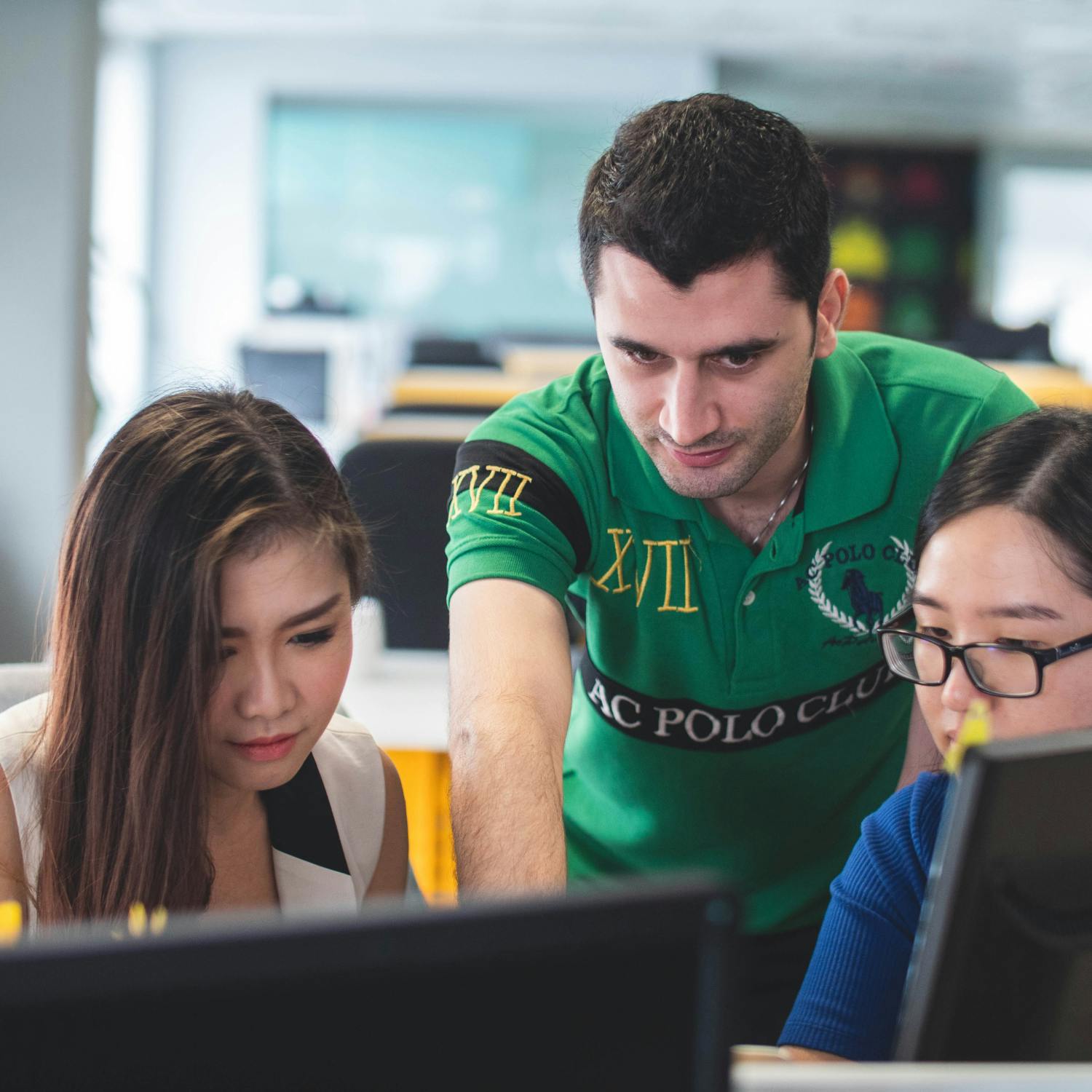 Man and women working together