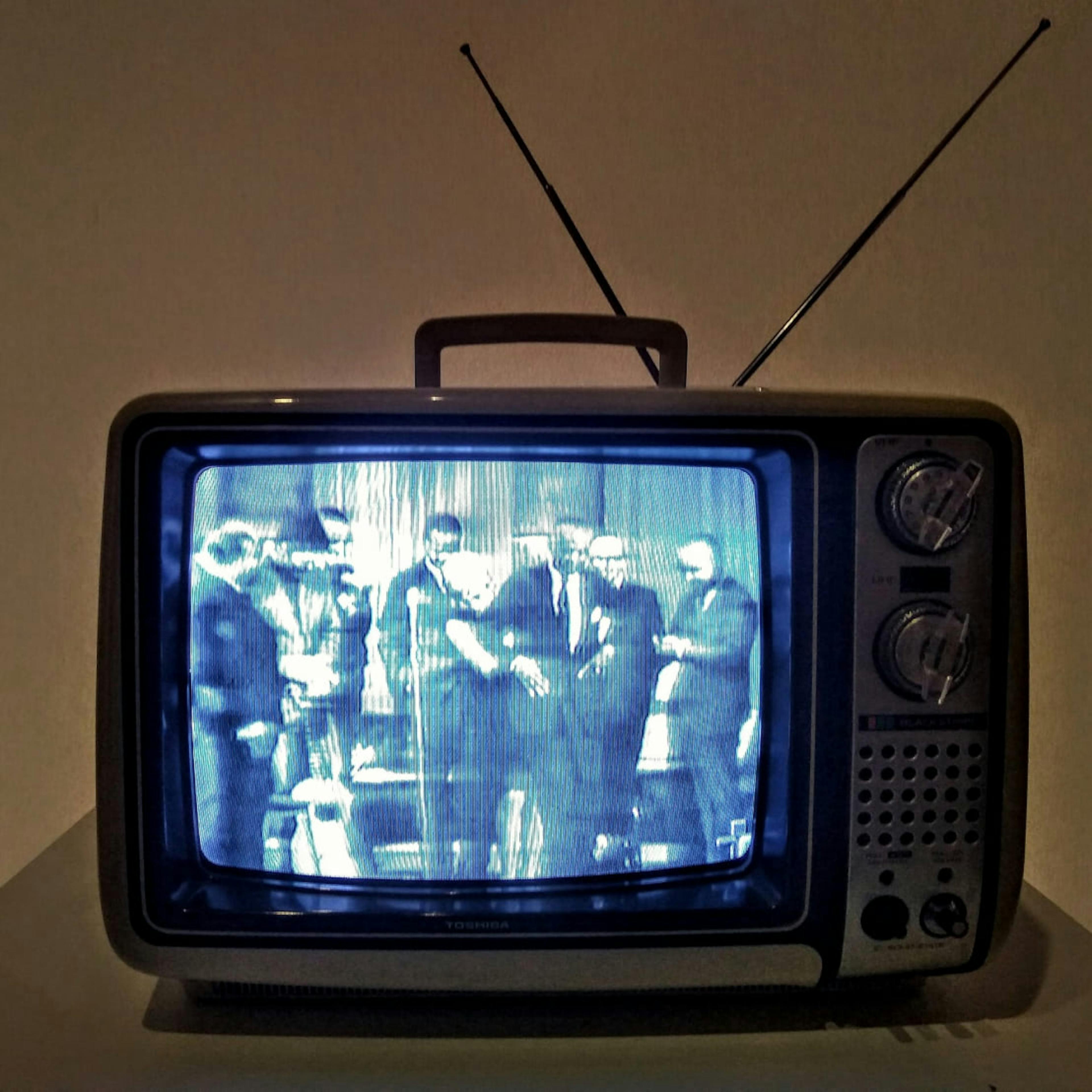 An old television with only five channels.