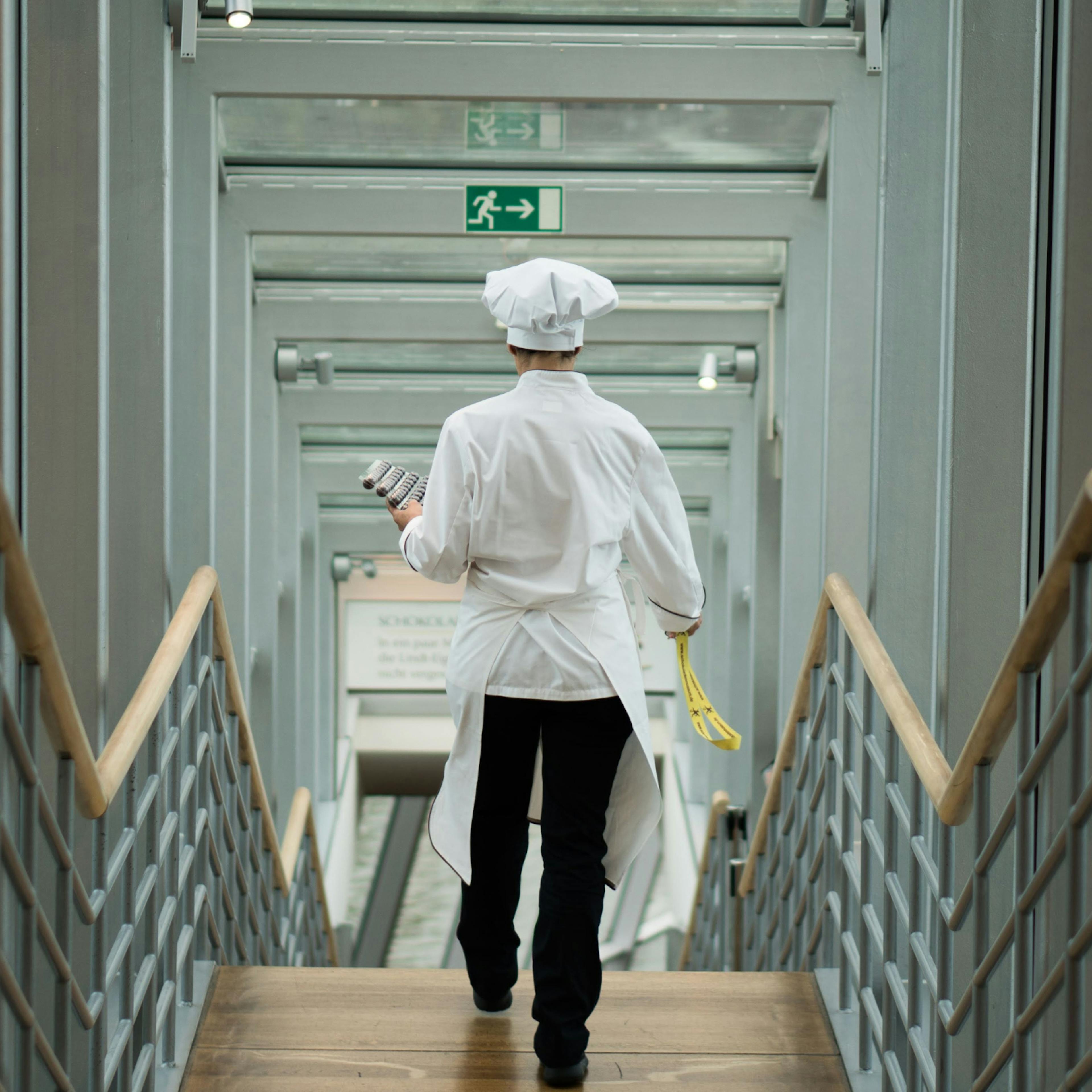 Chef walking down stairs