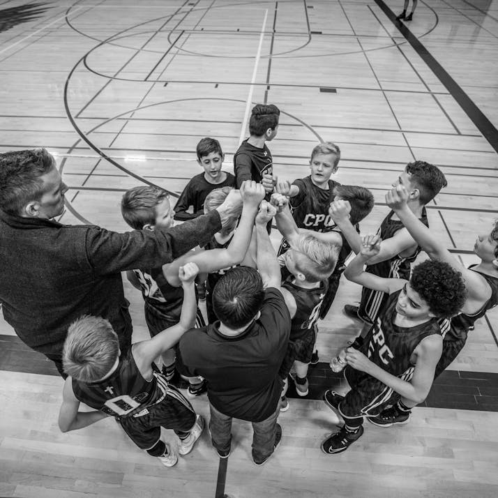 A team huddles