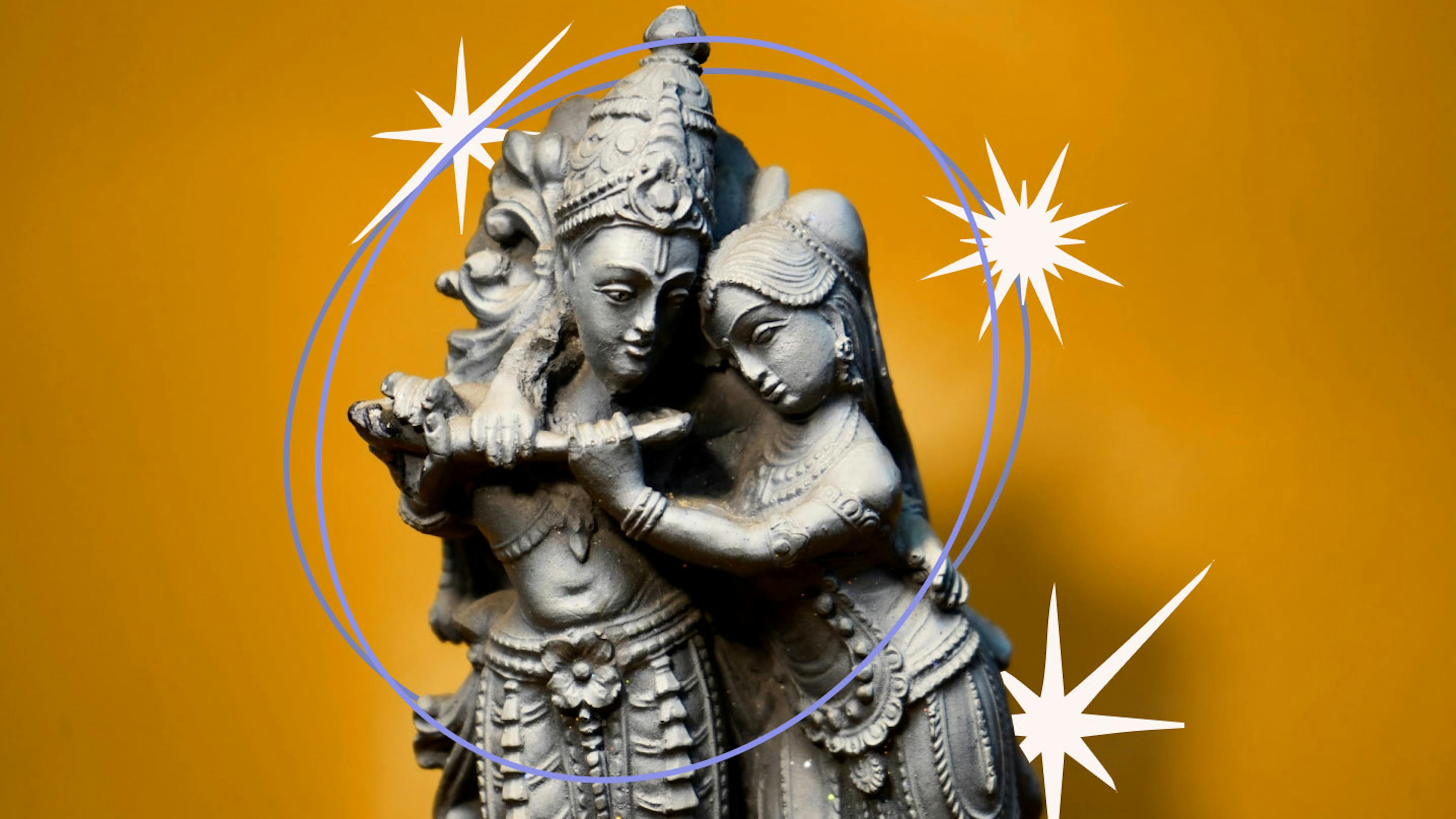 A statue of Lord Krishna and his consort Radha