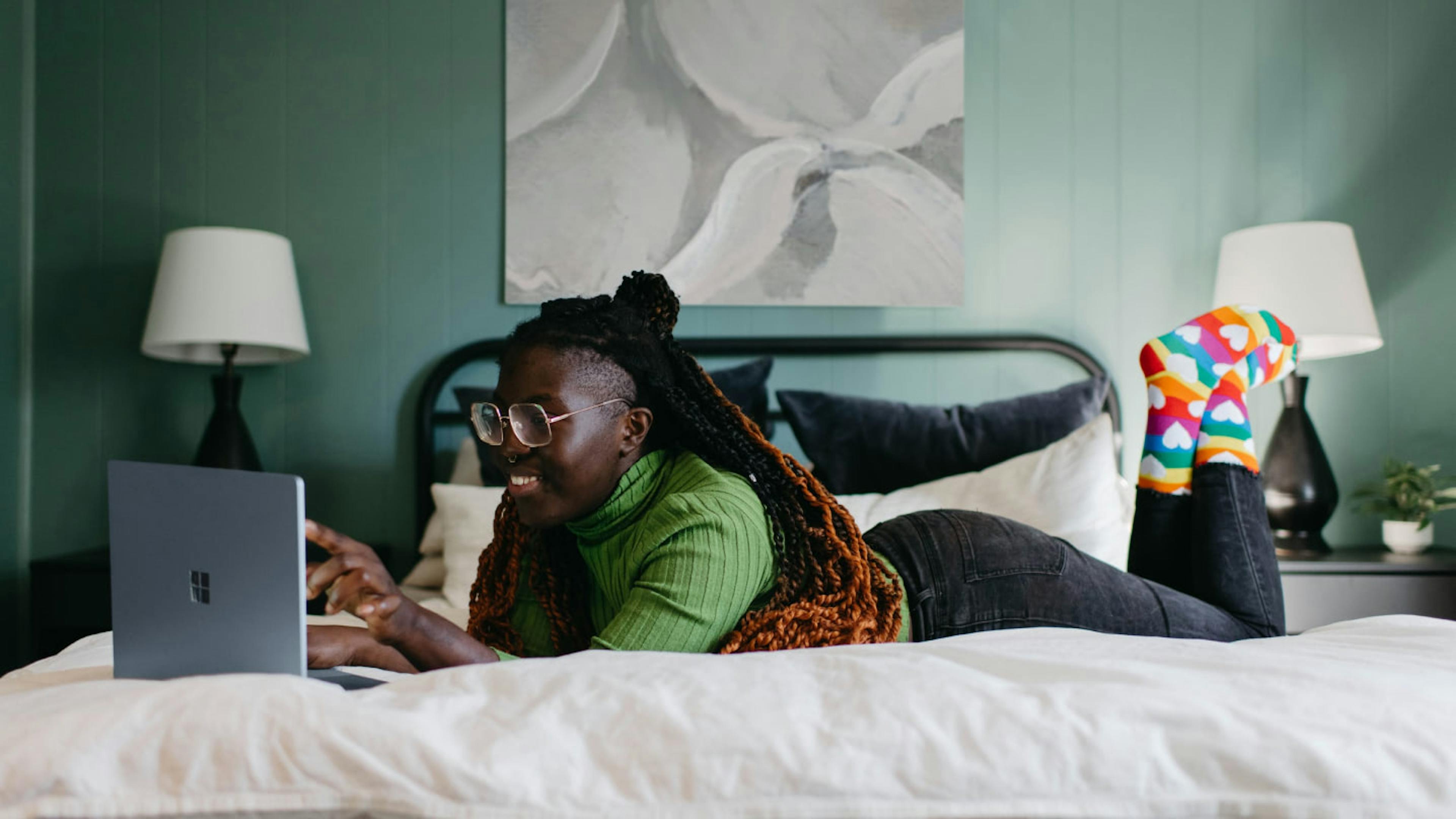 A person enjoys the flexibility in working from home.