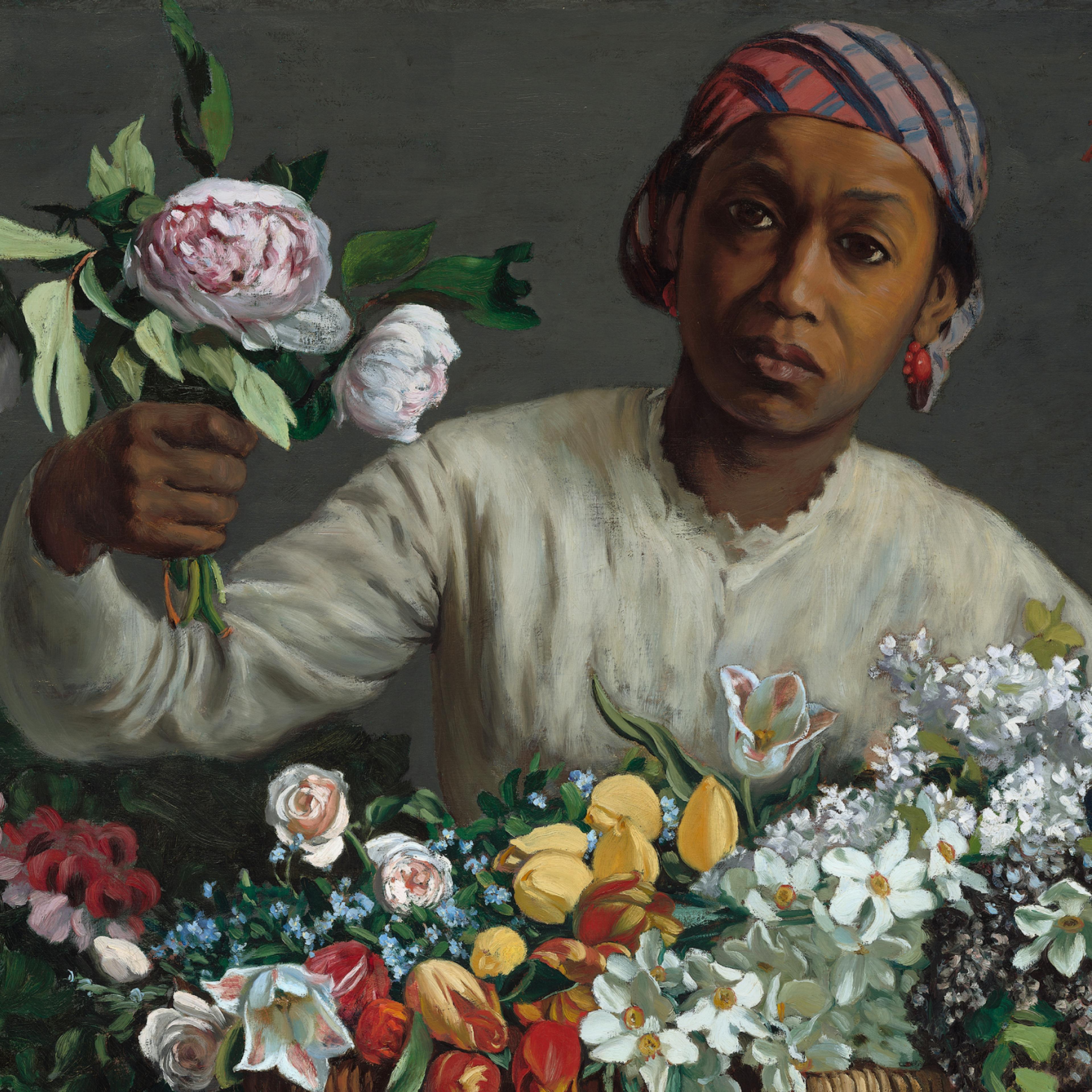 Black woman holding flowers