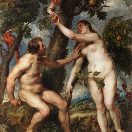 A painting of Adam and Eve eating the fruit by Peter Paul Rubens.
