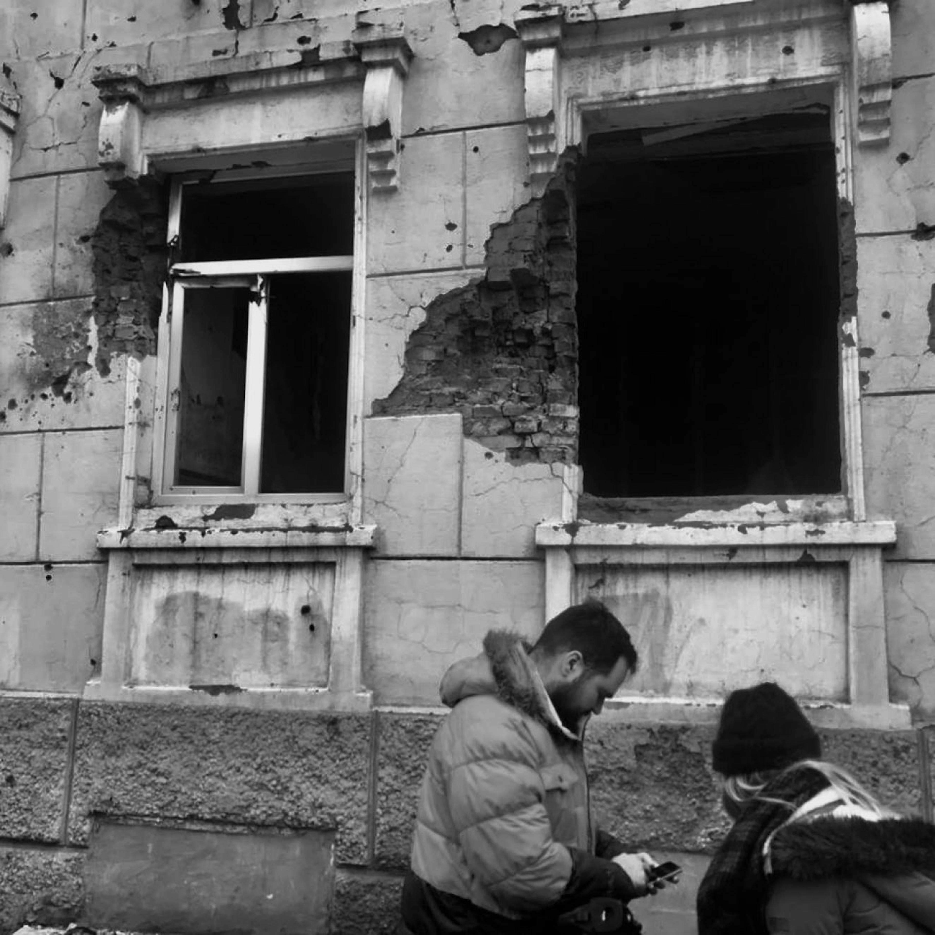 A police station that was attacked in 2014 by pro-Russian separatists in Mariupol.