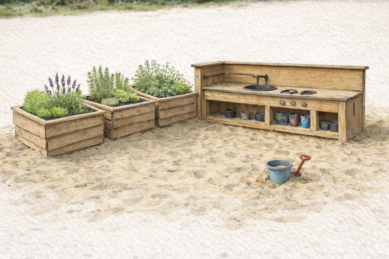 Preview of a sandpit on the Kids Club terrace at The Grand Green – Familux Resort.