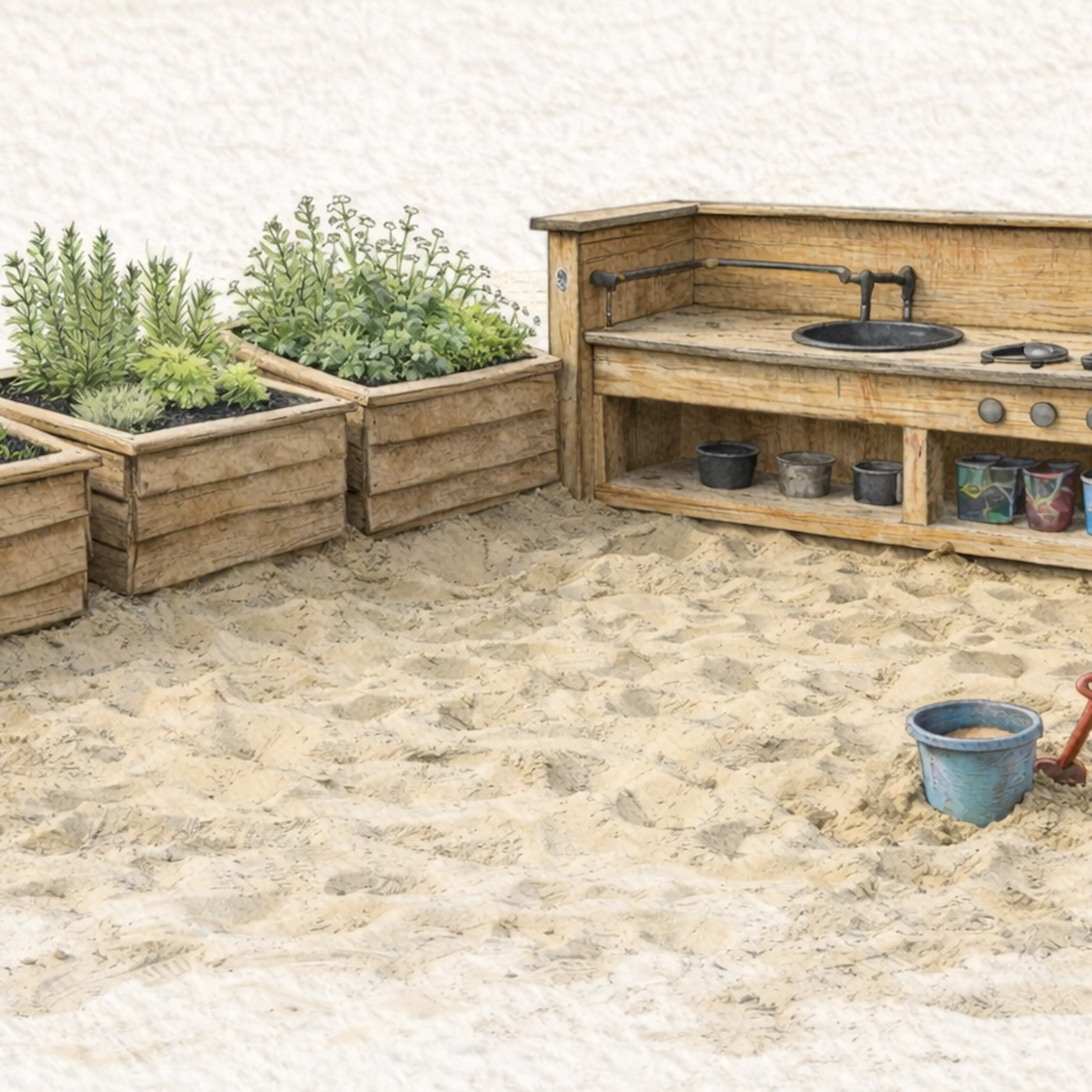 Preview of a sandpit on the Kids Club terrace at The Grand Green – Familux Resort.