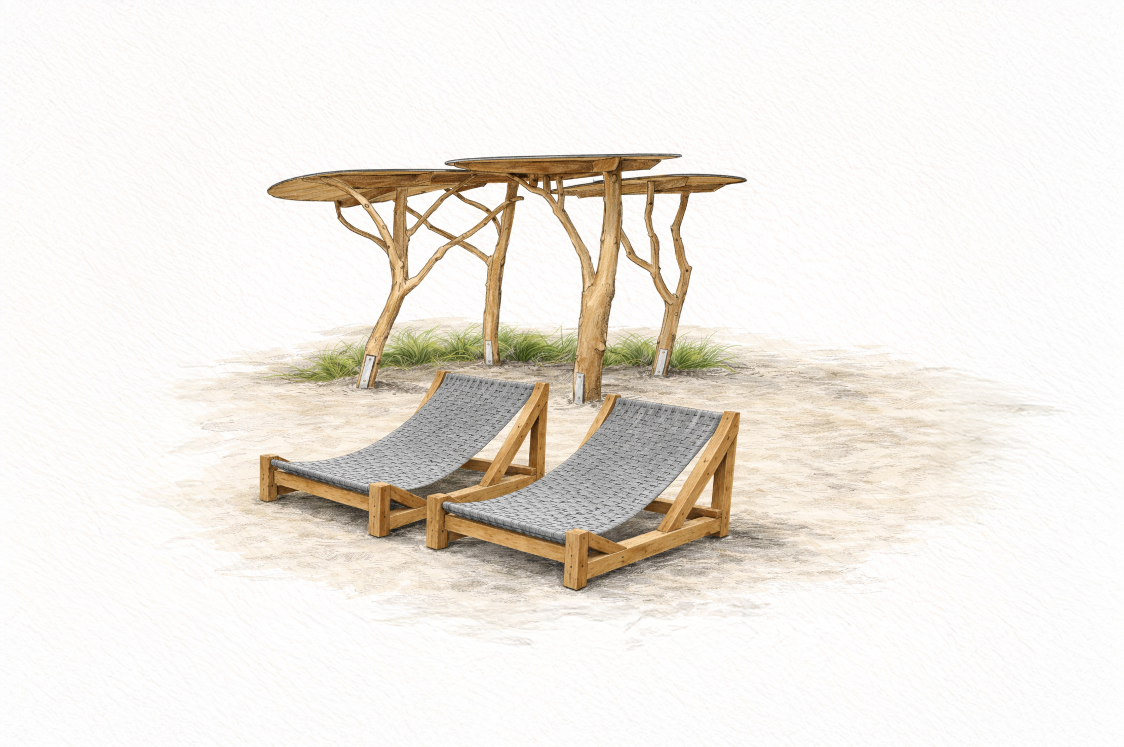 Sun loungers in the outdoor area of The Grand Green – Familux Resort.