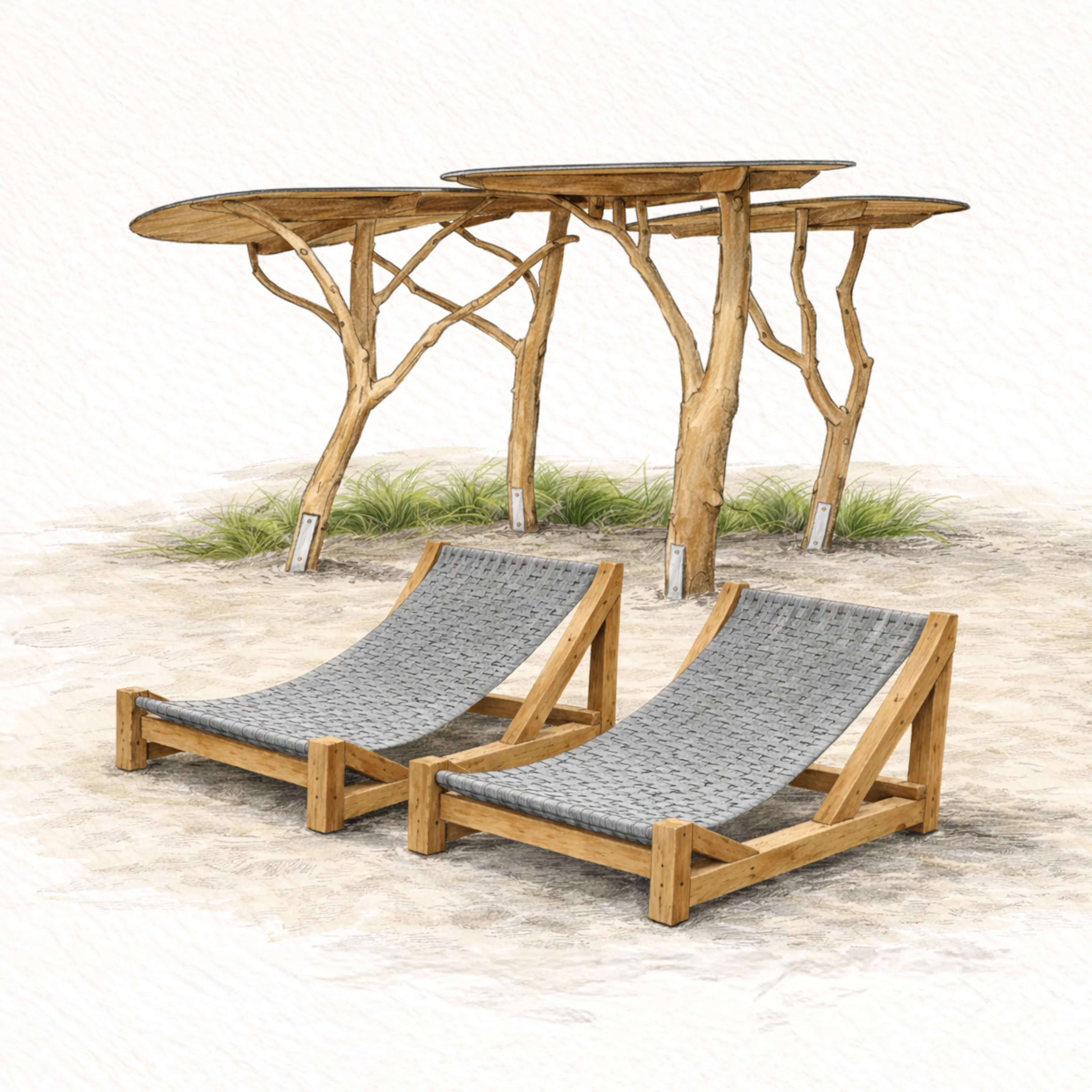 Sun loungers in the outdoor area of The Grand Green – Familux Resort.