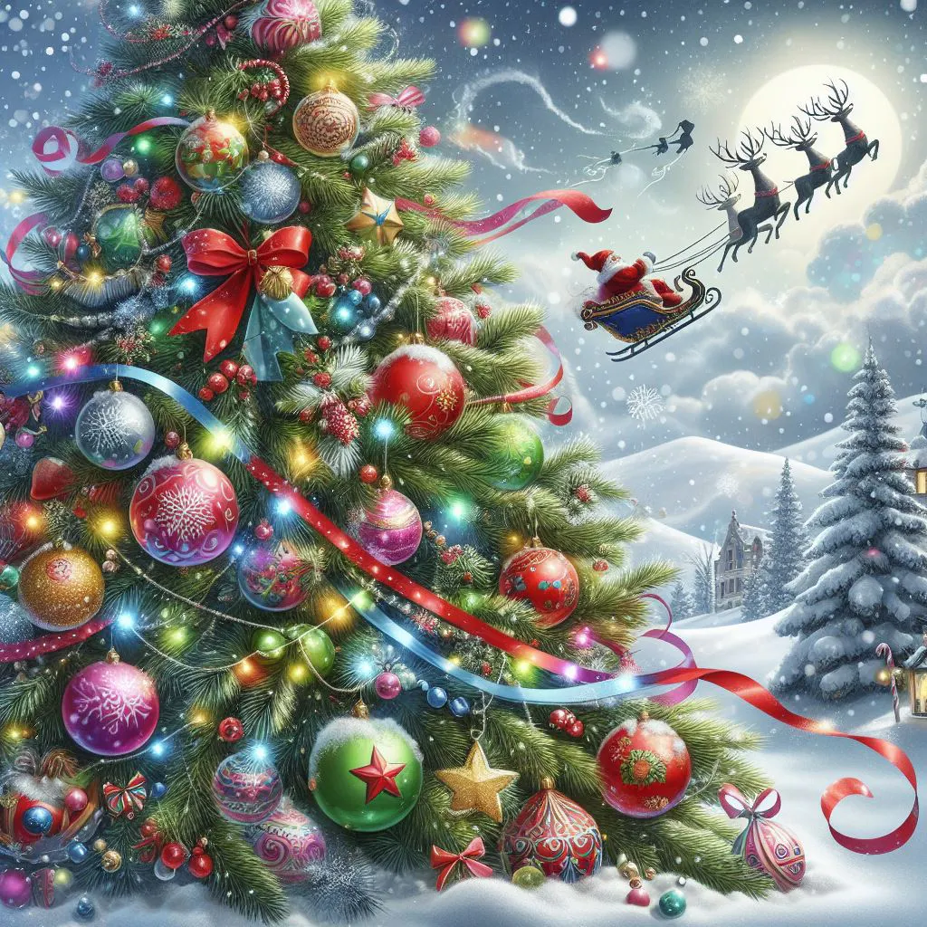 Christmas Tree, santa, and deer