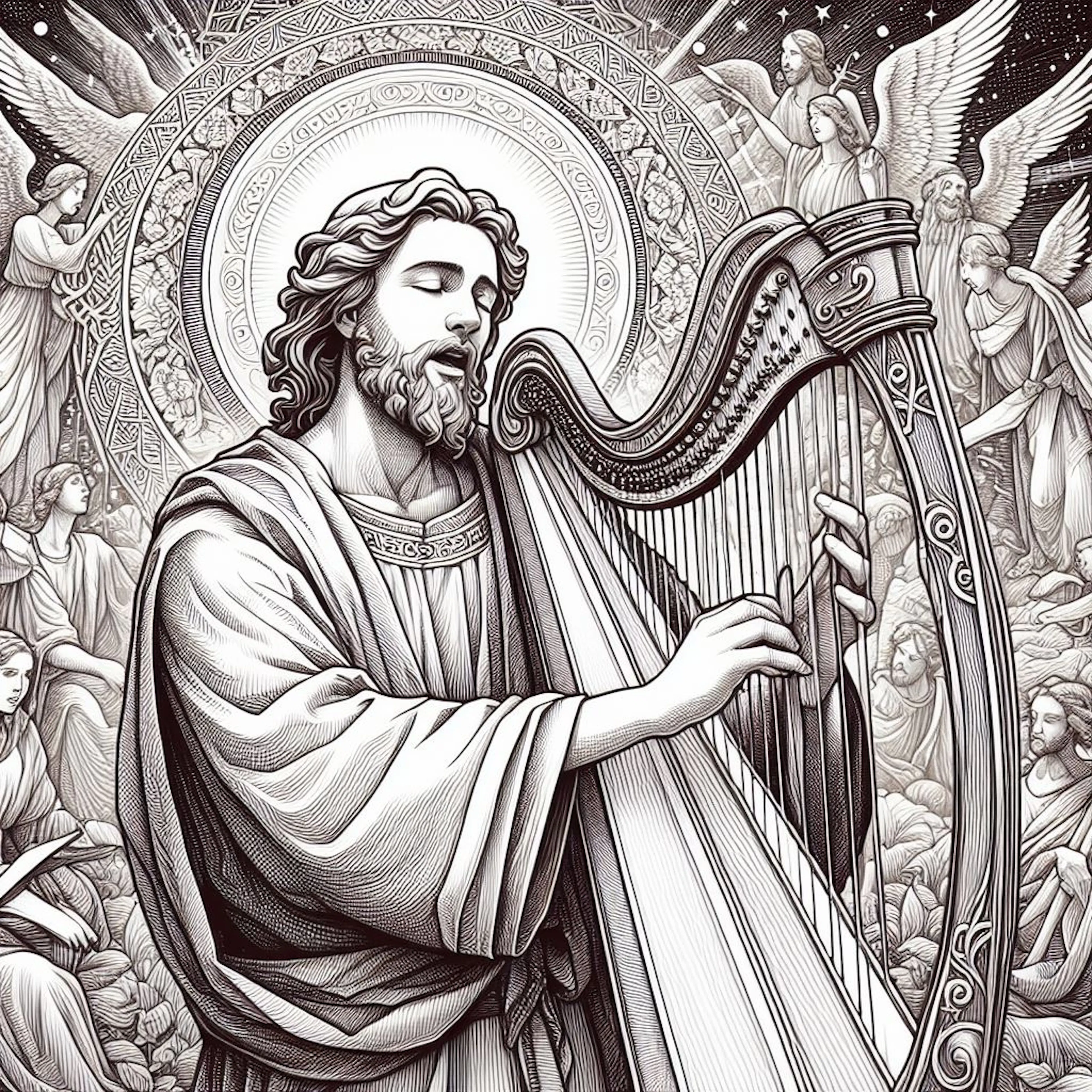 Singer with harp