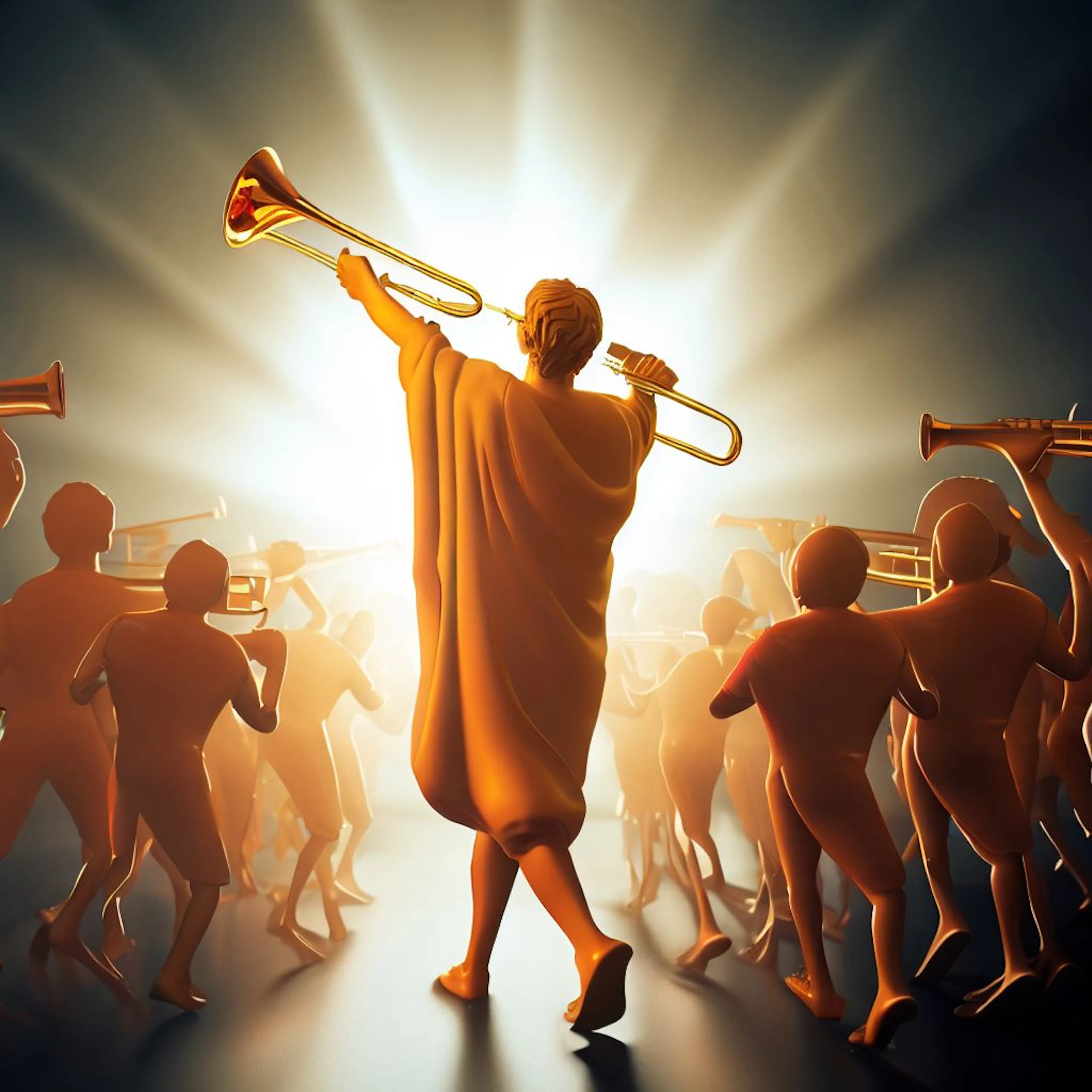 Joshua with trumpets