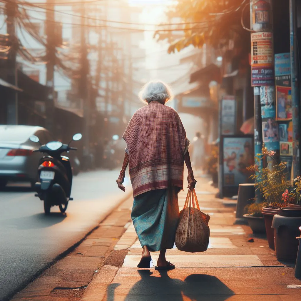 old lady with bag