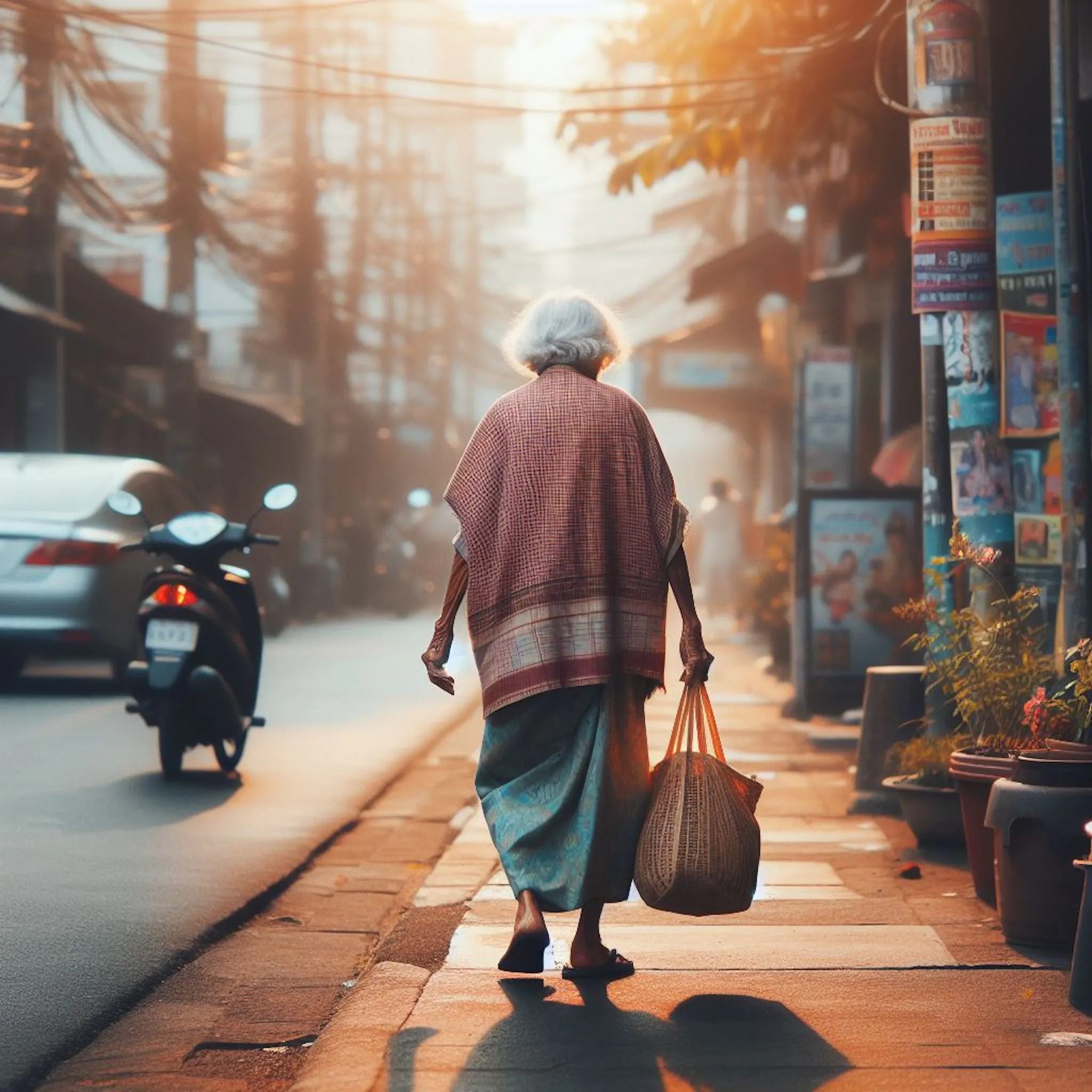 old lady with bag