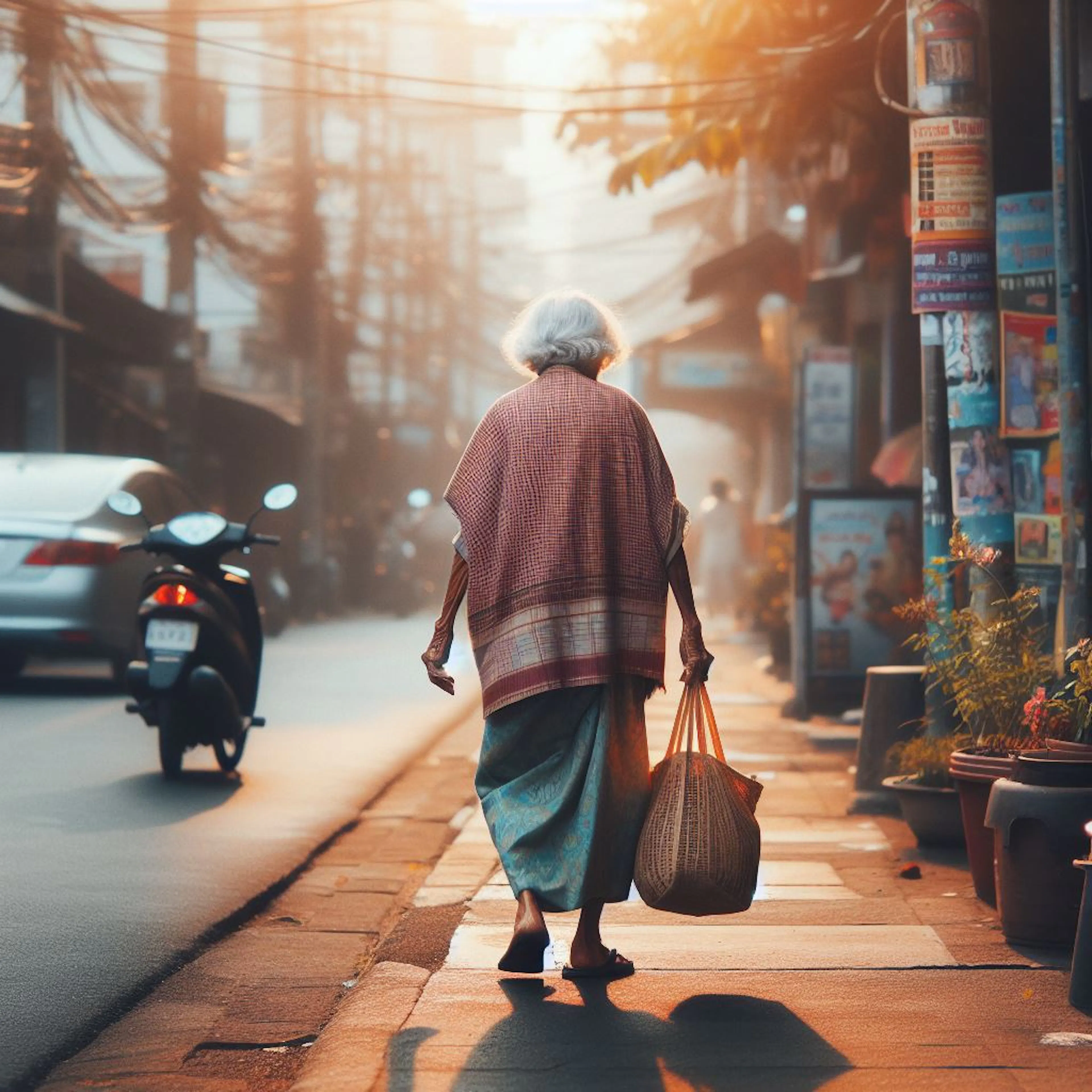 old lady with bag
