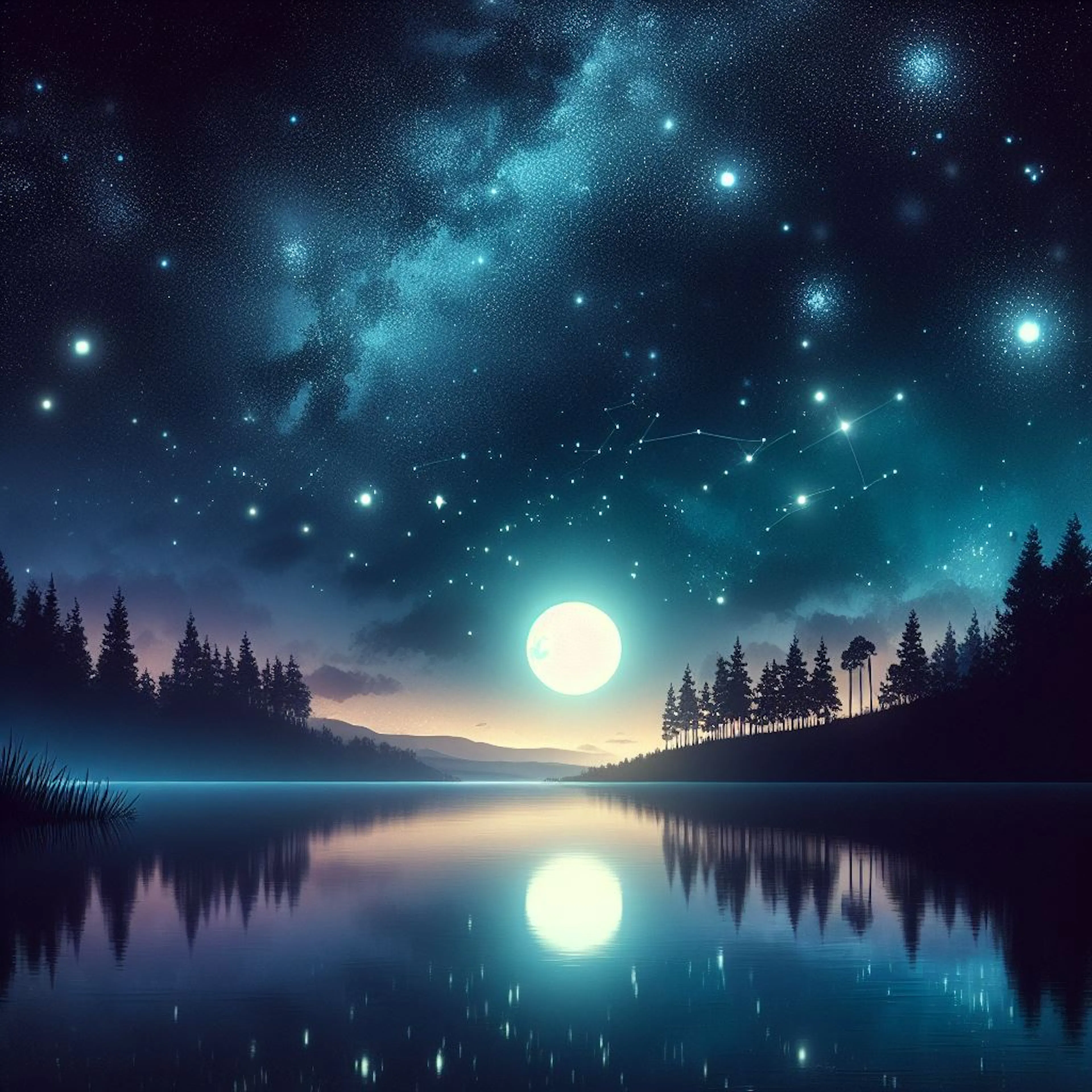 Starry sky and moon