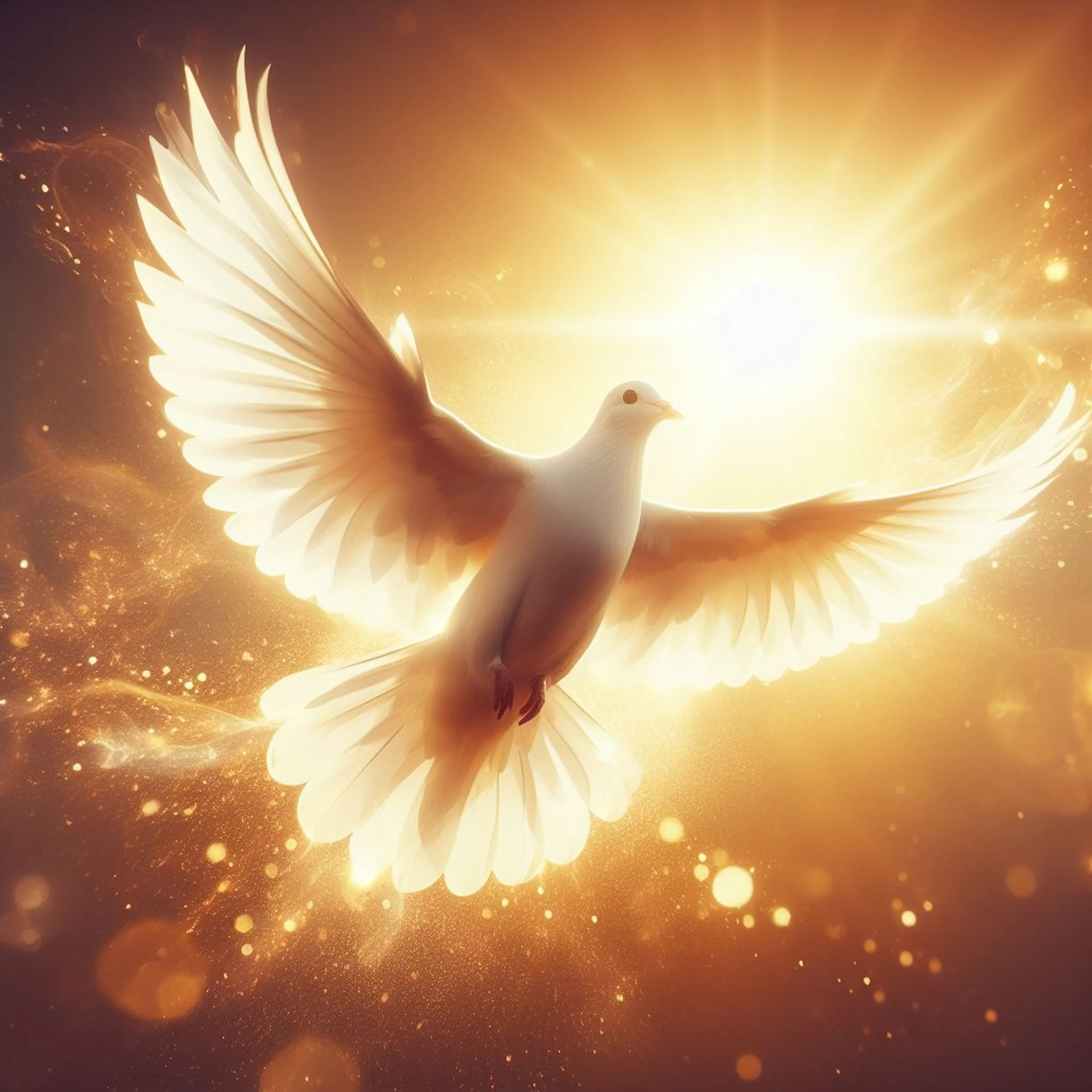 Dove rising to sun