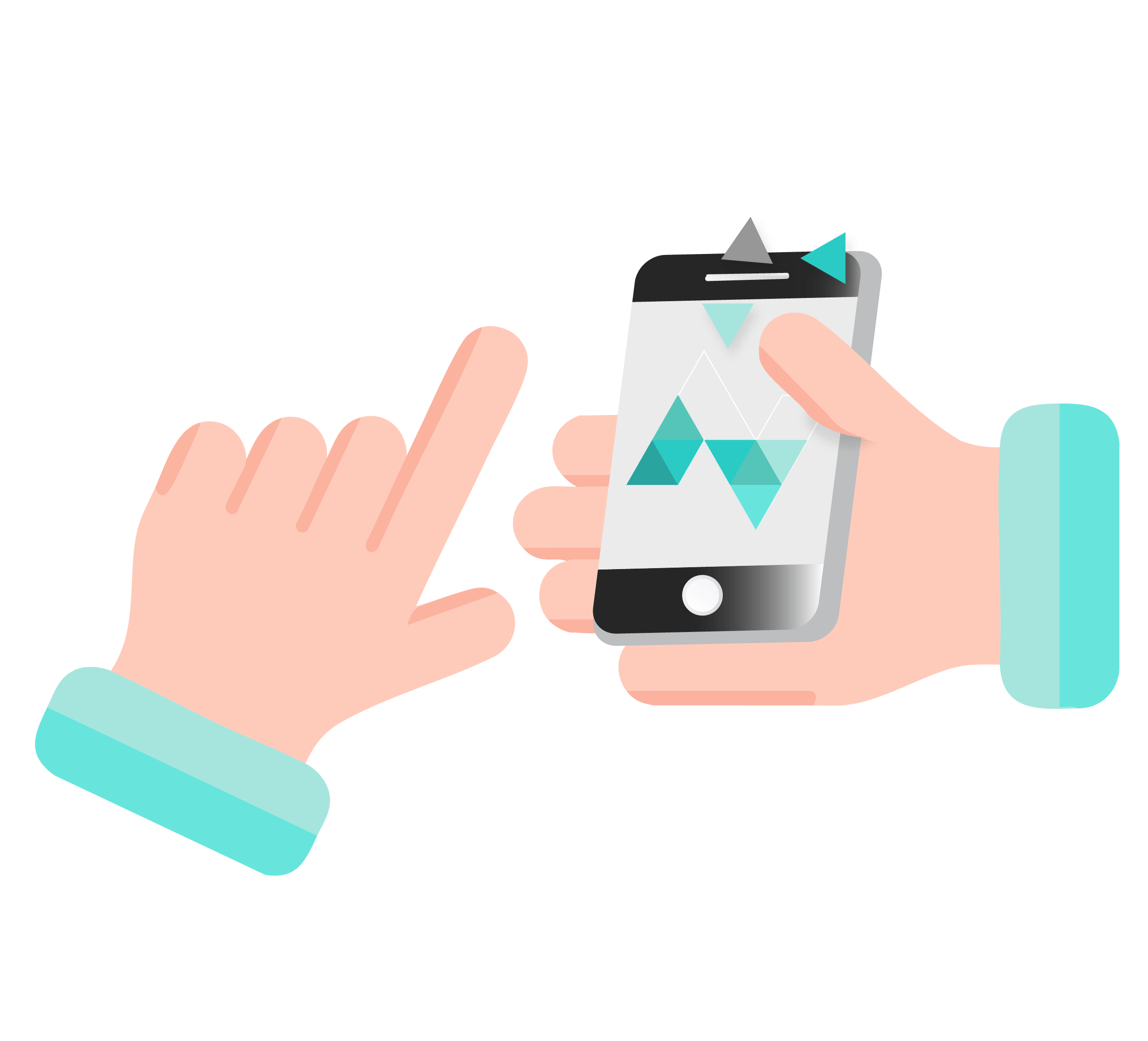 Een hand houd een telefoon vast met het TNG logo en een tweede hand swipet het scherm.