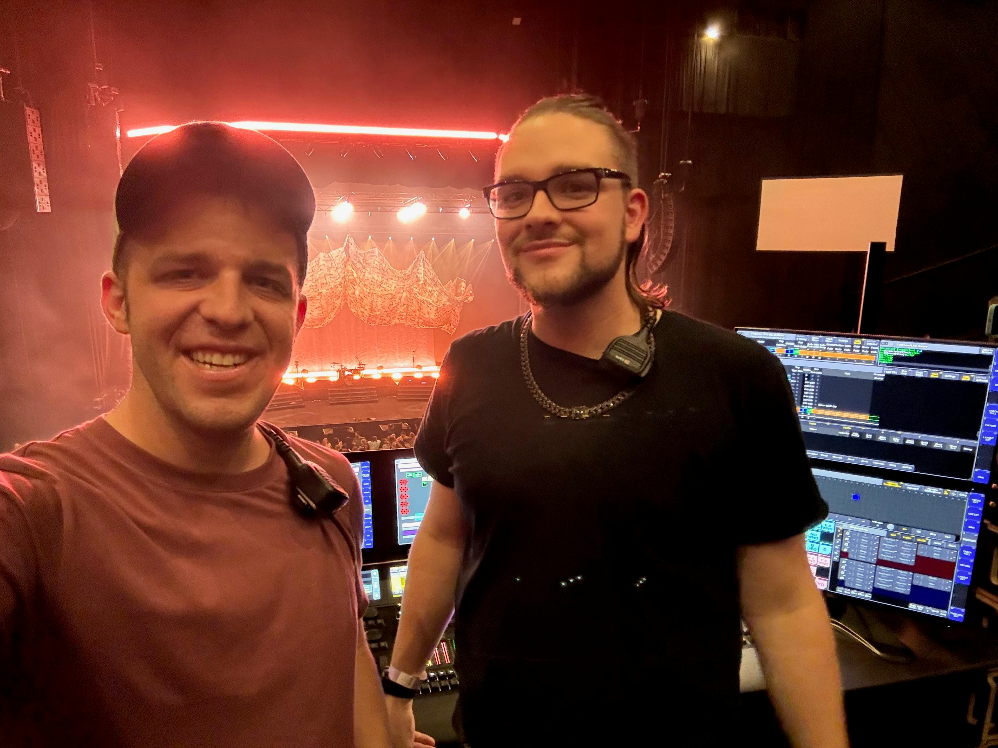 Ian and Bowen at Front of House Getting Ready for show