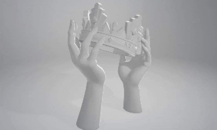 Grey Scale Model of Hands and Crown