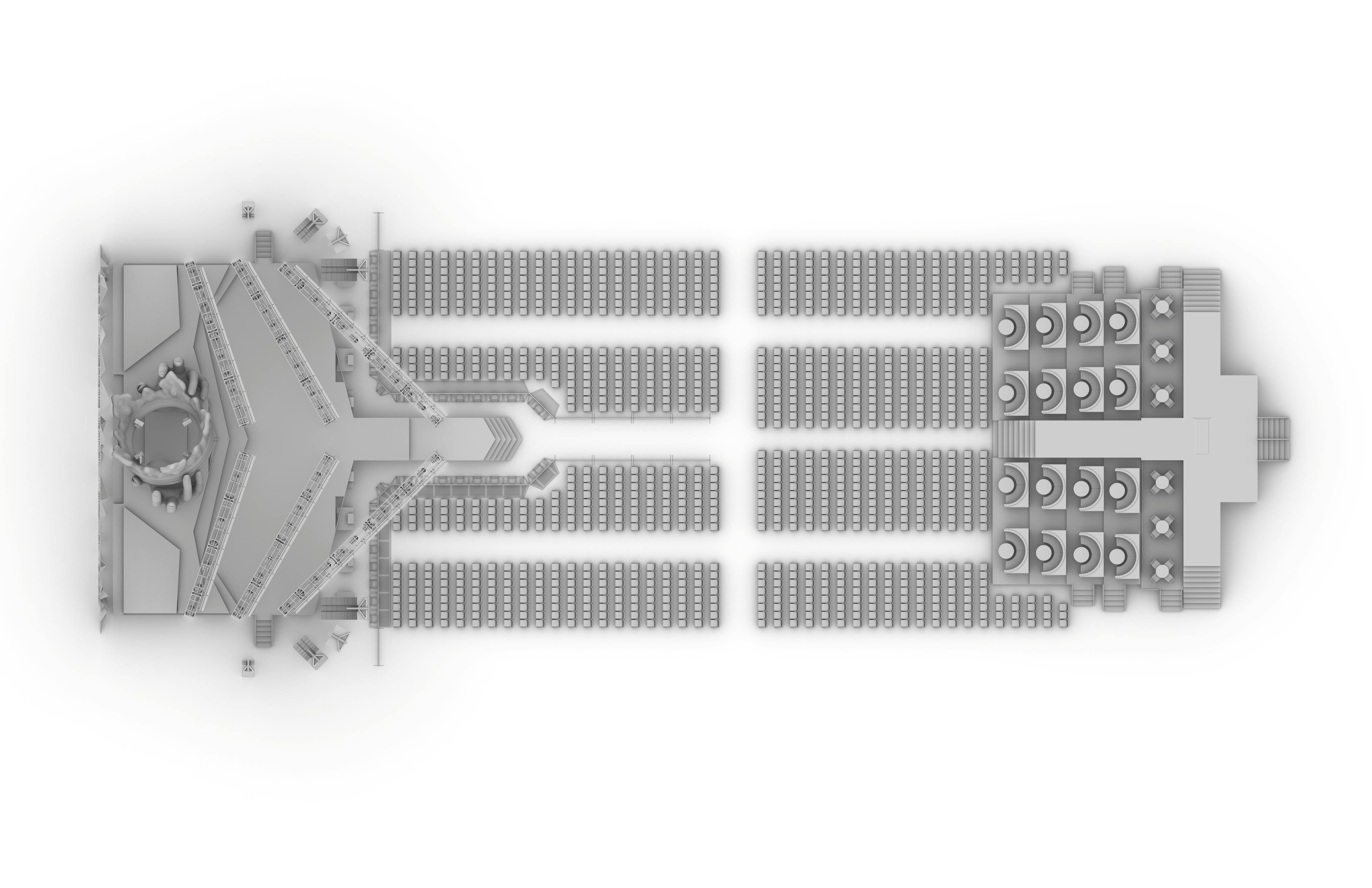 An aerial drawing of the full stage and b stage set up