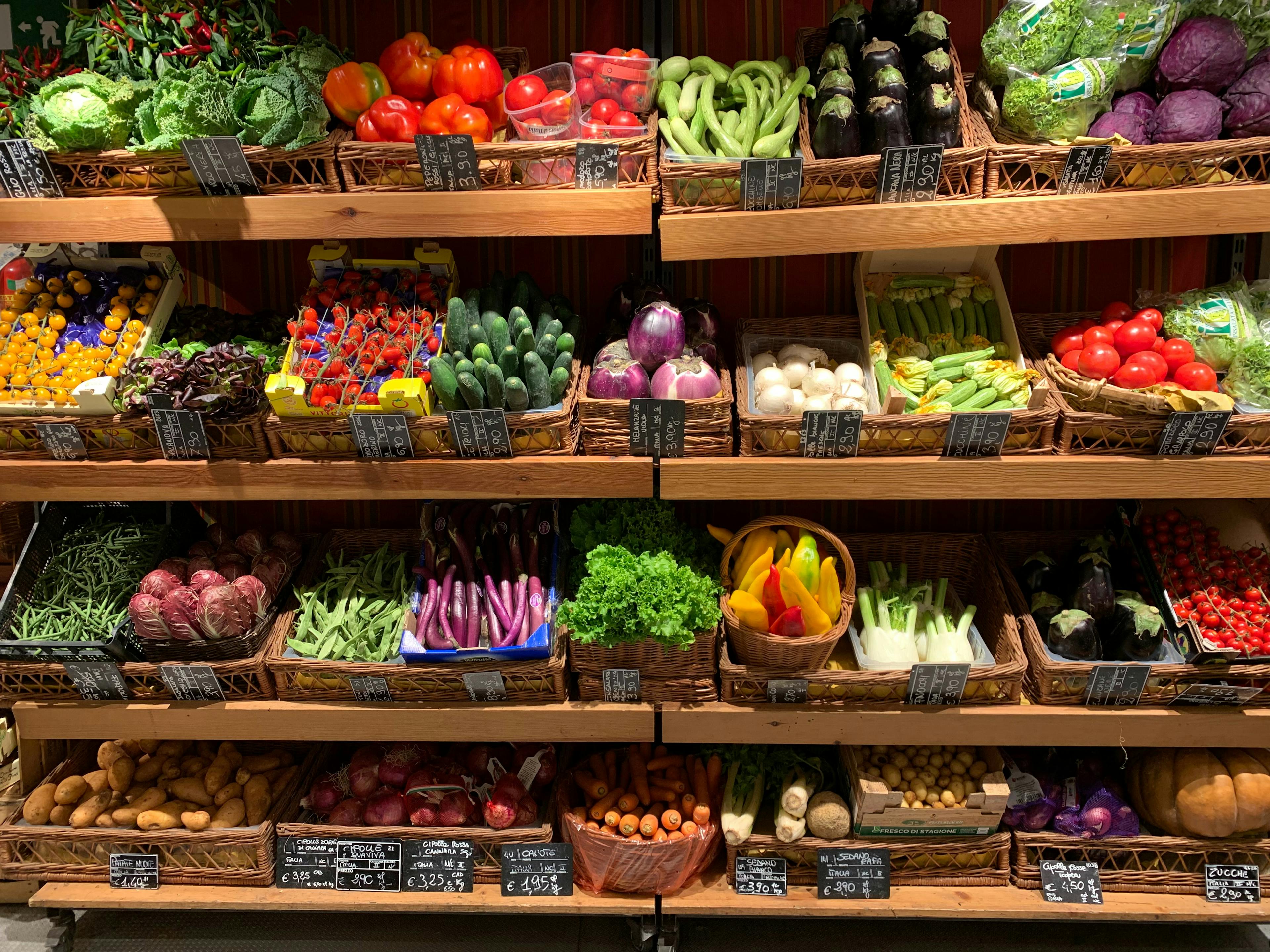 Vegetables in supermarket shelf