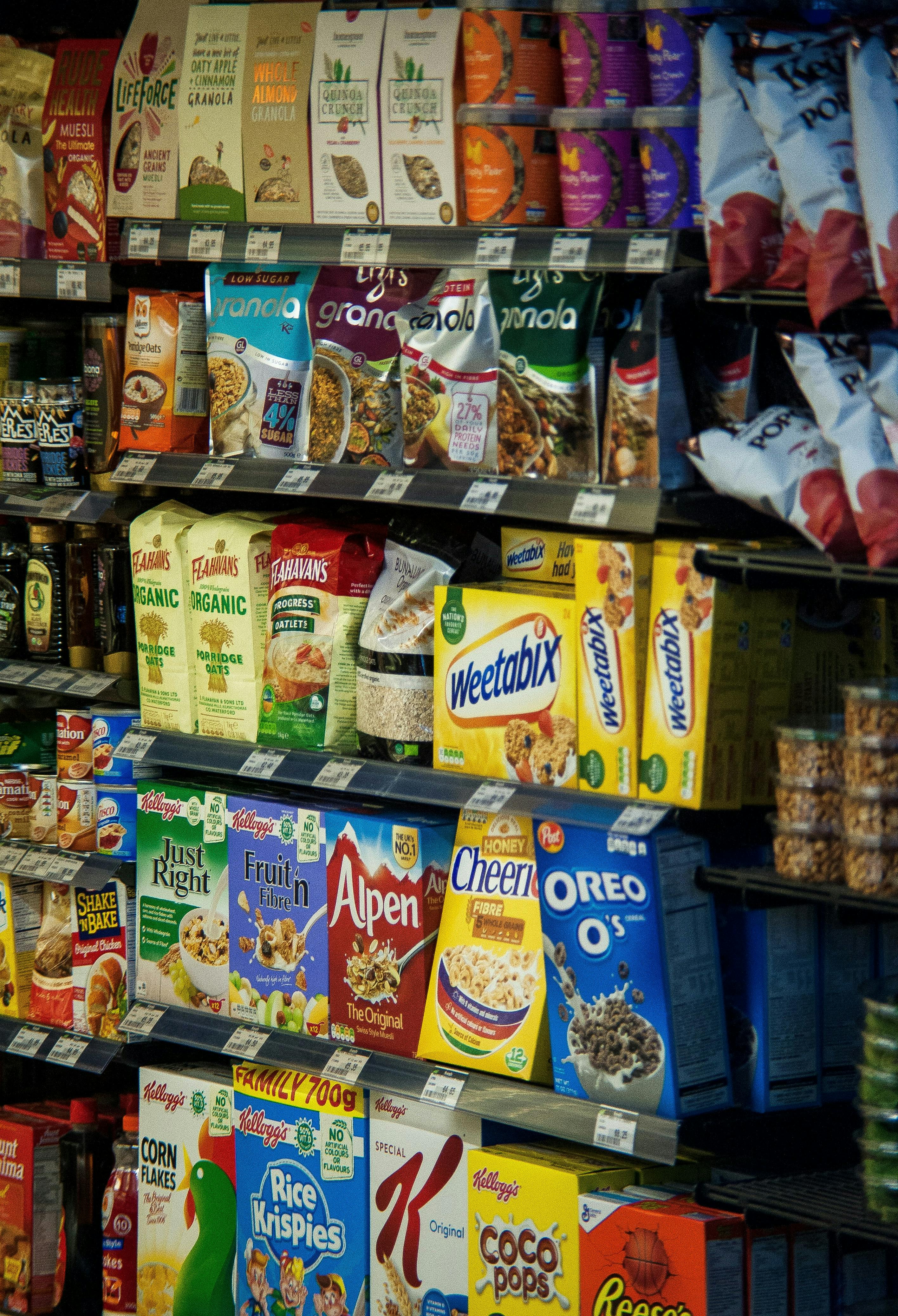 Cereals in supermarket shelf
