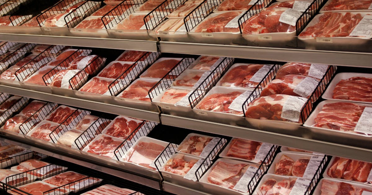 Meat in supermarket shelf supermarket