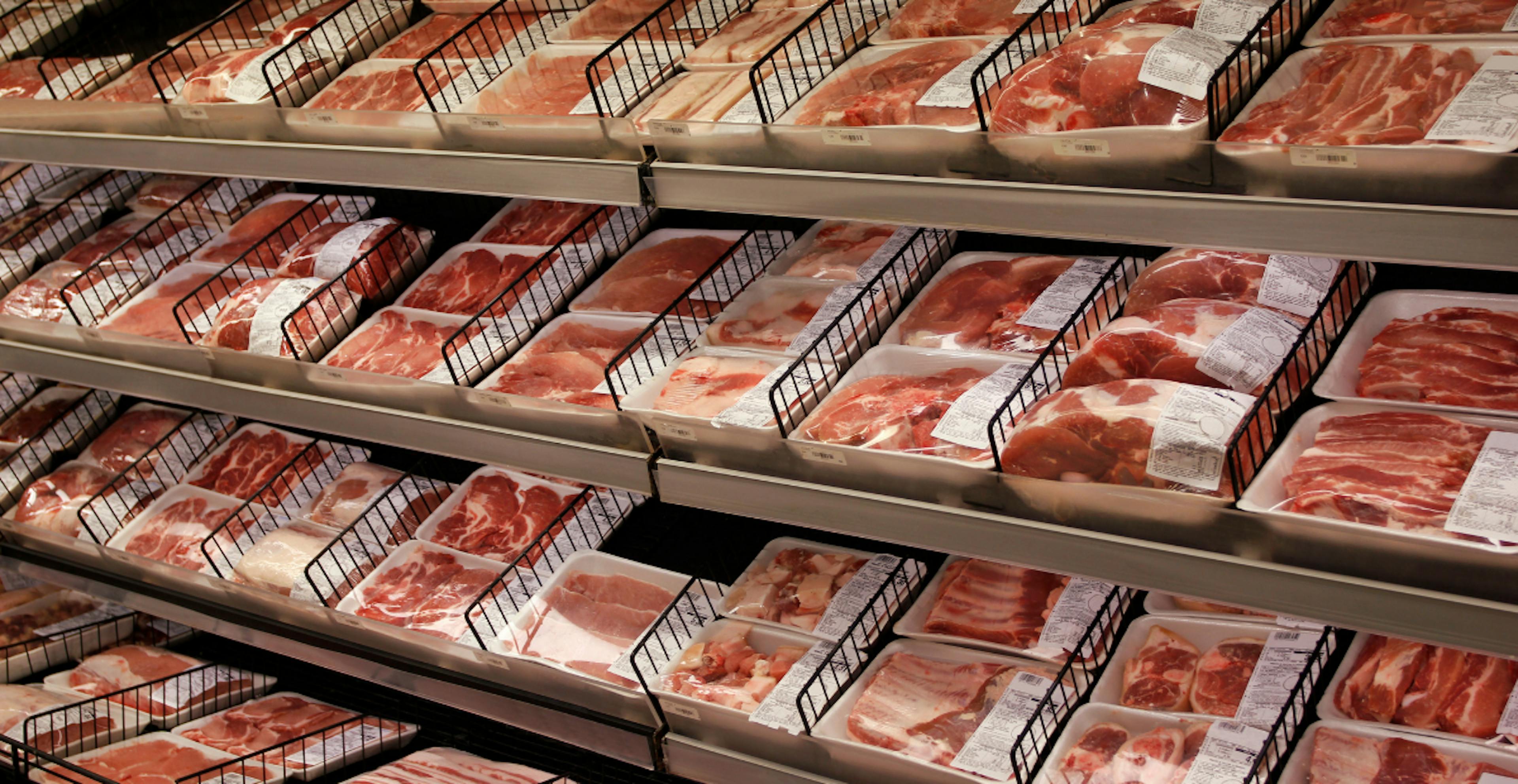 Meat in supermarket shelf supermarket