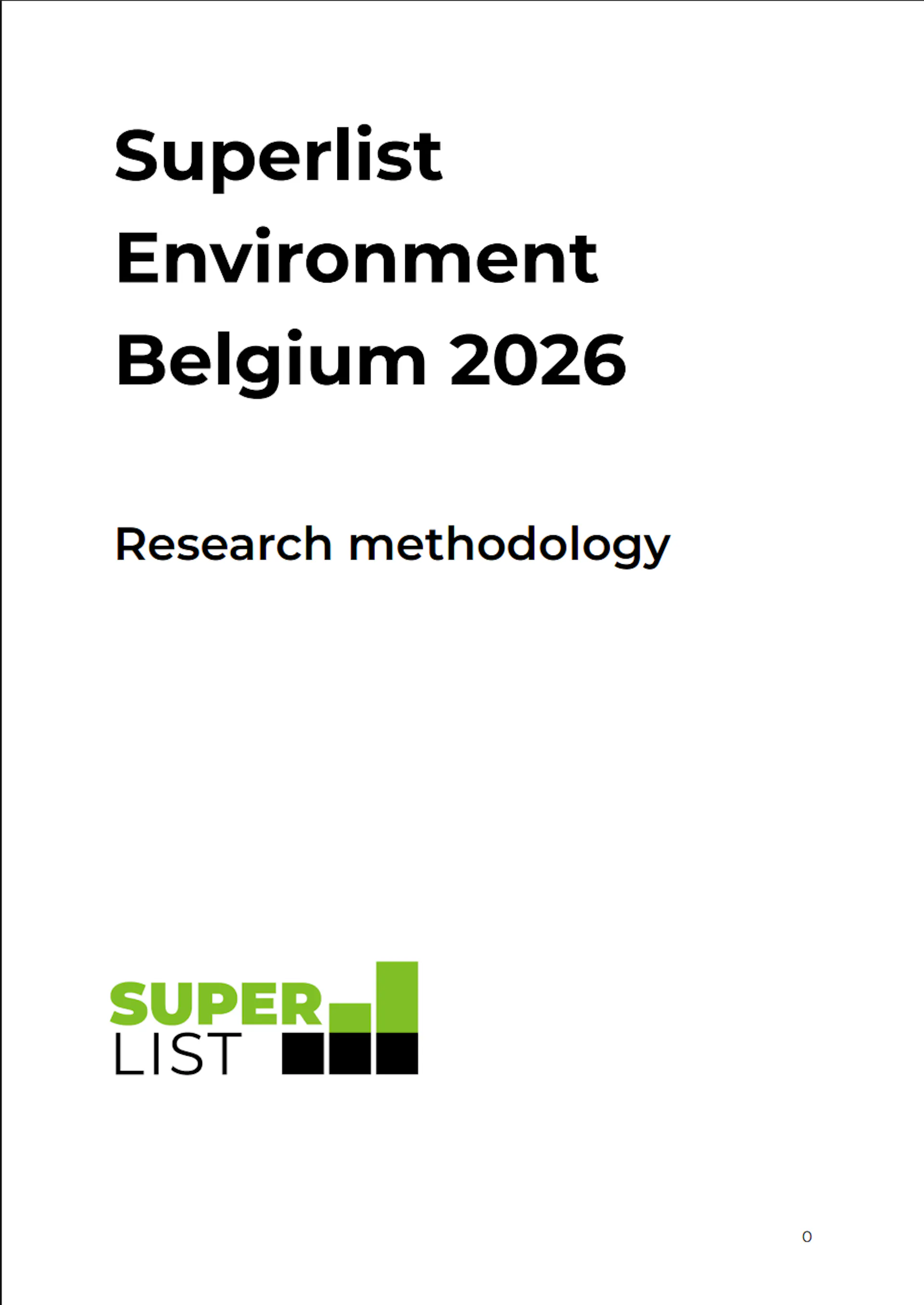 Cover page. Title: Superlist Environment Belgium 2026. Subtitel: Research methodology