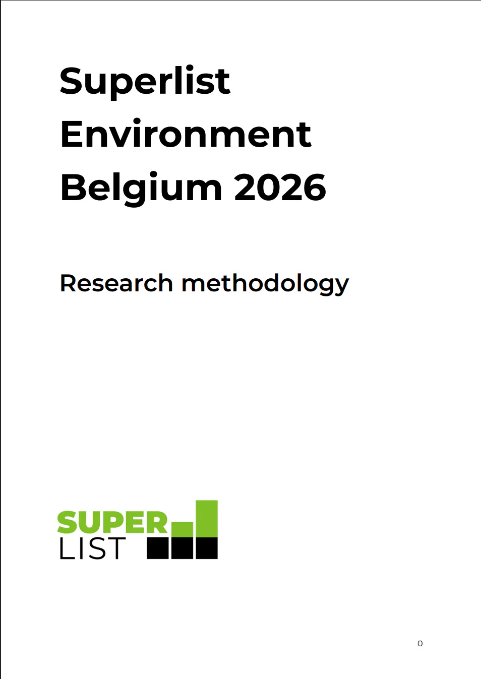 Cover page. Title: Superlist Environment Belgium 2026. Subtitel: Research methodology