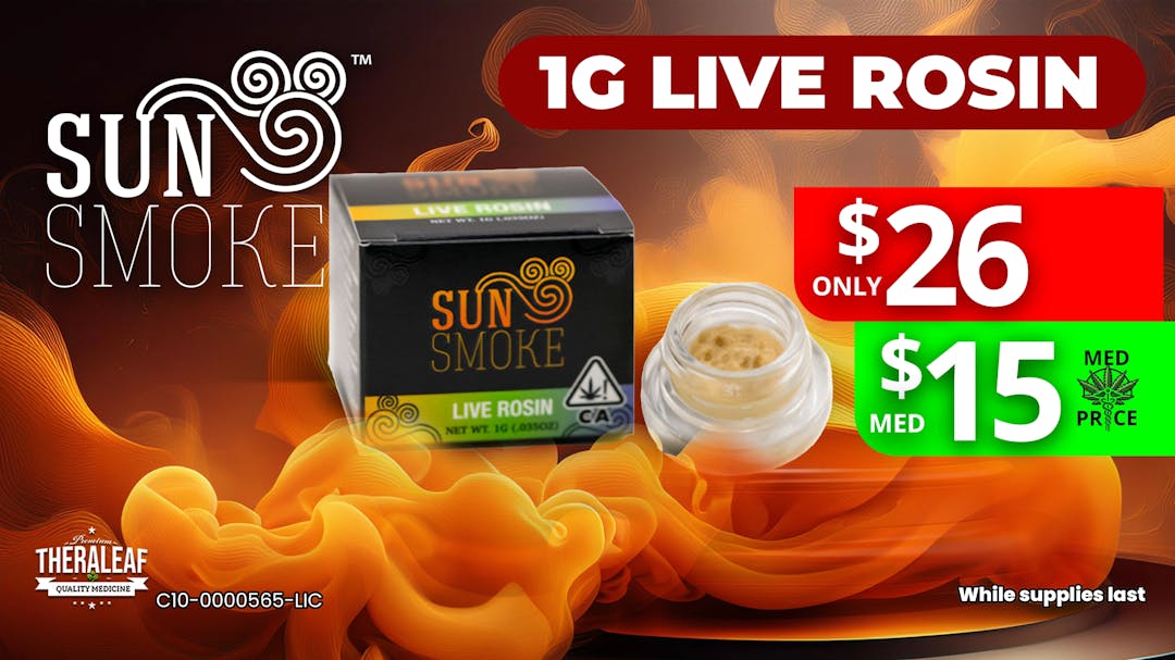 $15 Sunsmoke 1g Live Rosin Extract