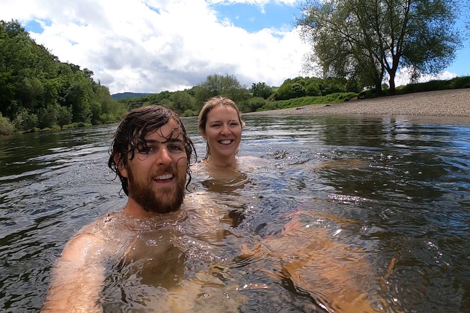 Swimming in the river at Hay-on-Wye
