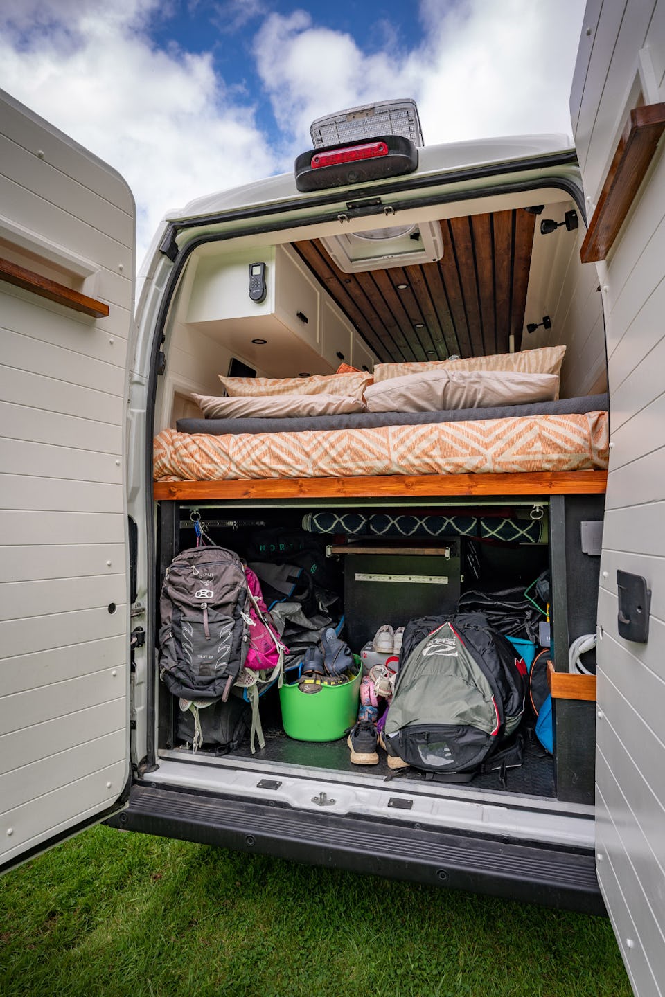 Van conversion with large garage storage area