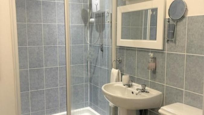 Shower, toilet and sink at The Royal Norfolk Hotel