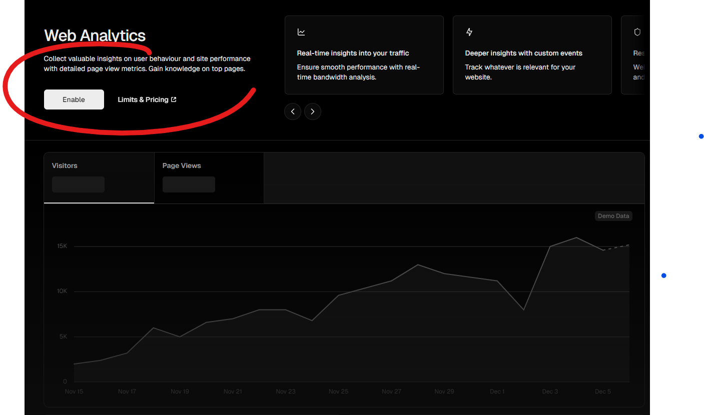 Button to enable Vercel's Analytics module