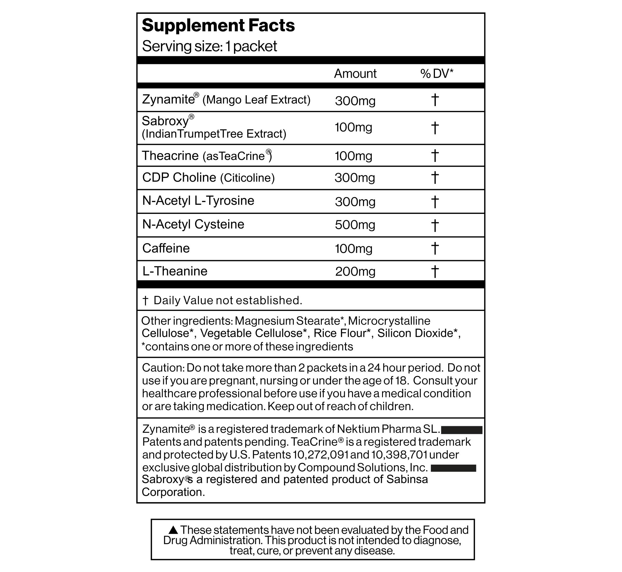 Supplement Facts with caffeine