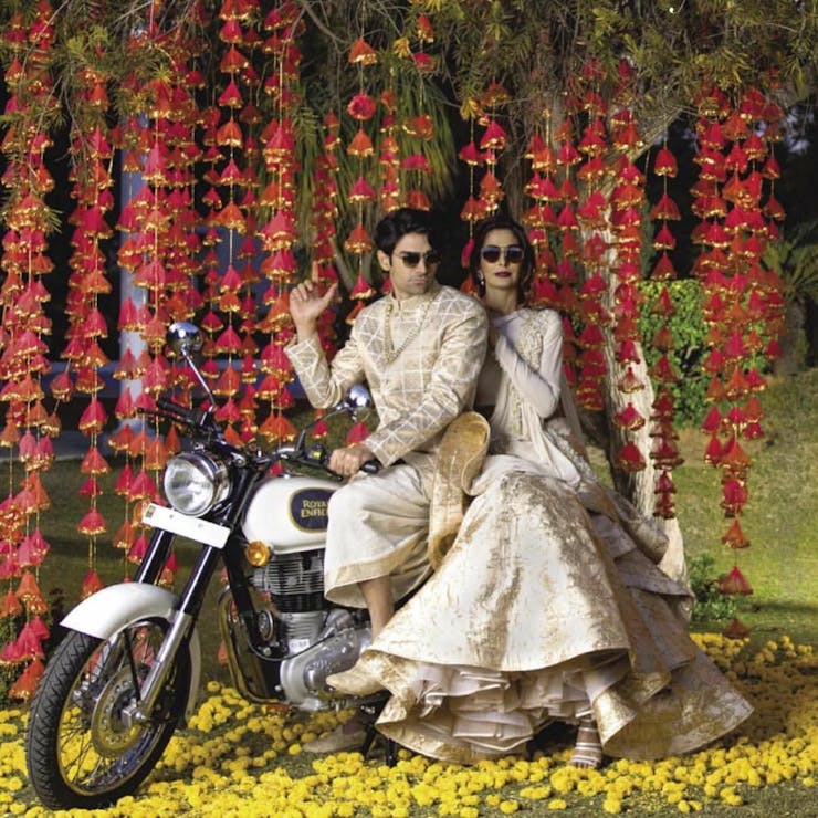 stylish engagement couple entry