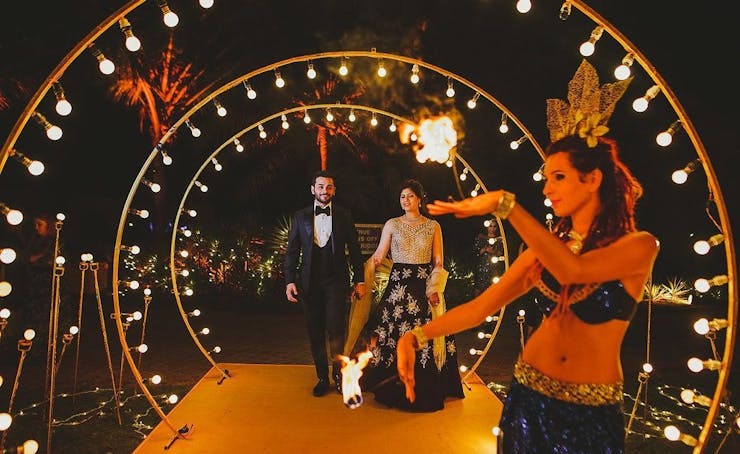 attractive engagement couple entry