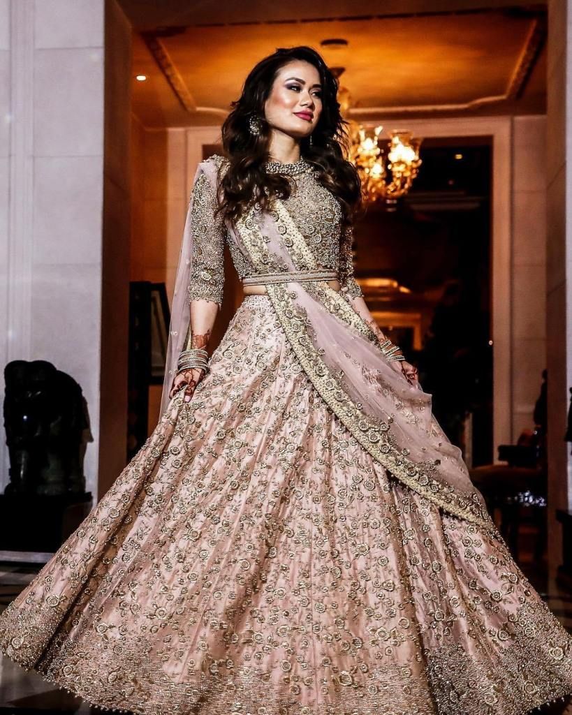 dupatta style on lehenga for engagement